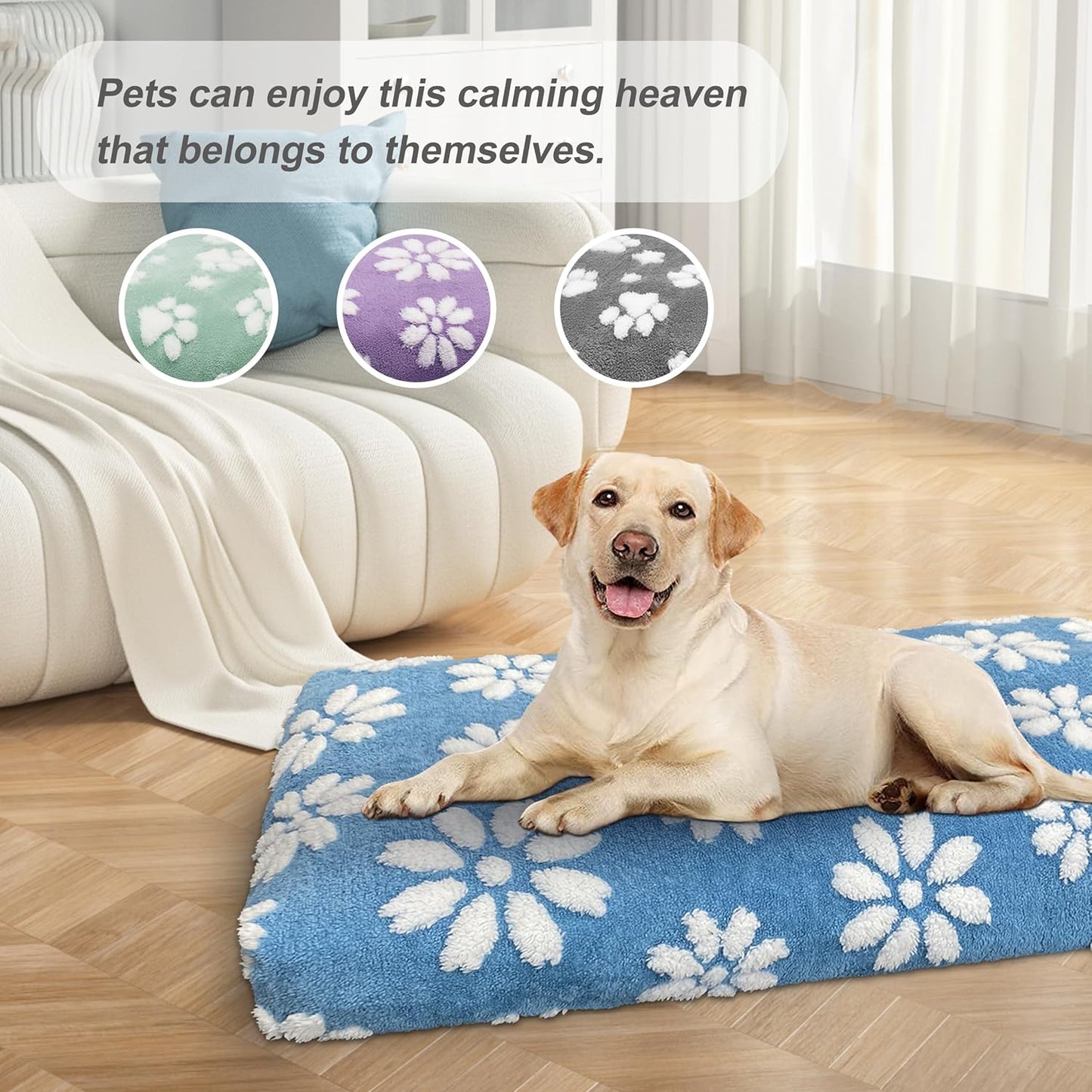 Dog Beds for Extra Large Dogs, Cute Thick Dog Bed for Crate Kennel, Fluffy Pet Bed with Removable Washable Cover and Anti-Slip Bottom, 41"x 28", Blue Flower
