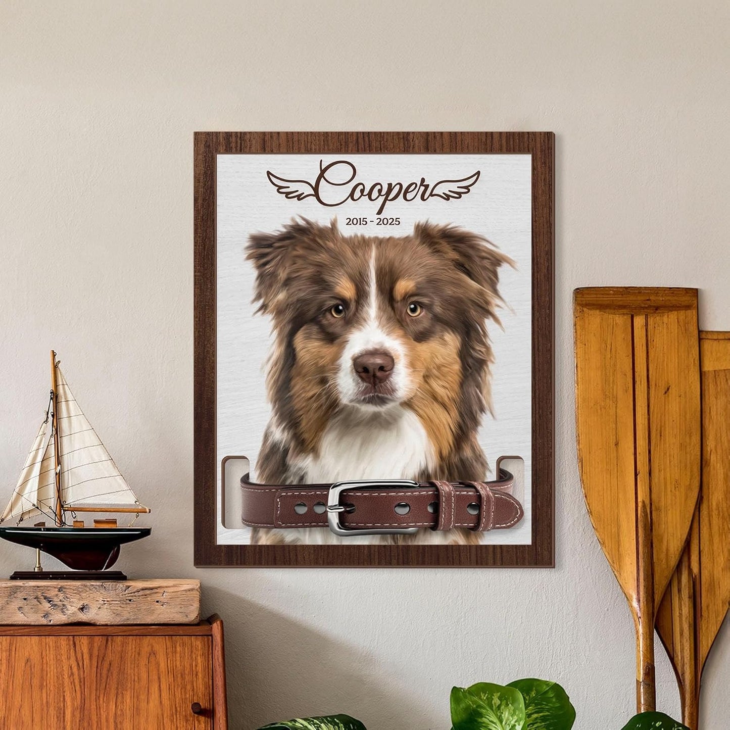 Custom Dog Memorial Collar Holder Sign – Personalized Pet Portrait with Collar Holder, Dog Sympathy Gift, Custom Pet Loss Collar Holder, Pet Memorial Keepsake for Dog Lovers