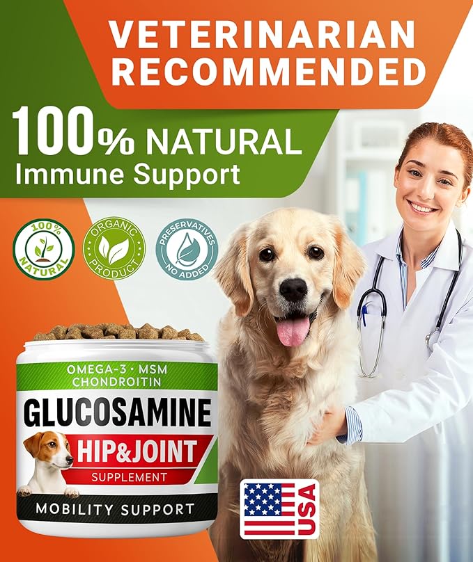 STRELLALAB Glucosamine Treats for Dogs - Joint Supplement w/Omega-3 Fish Oil - Chondroitin, MSM - Advanced Mobility Chews - Joint Pain Relief - Hip & Joint Care - Bacon Flavor - 120 Ct - Made in USA