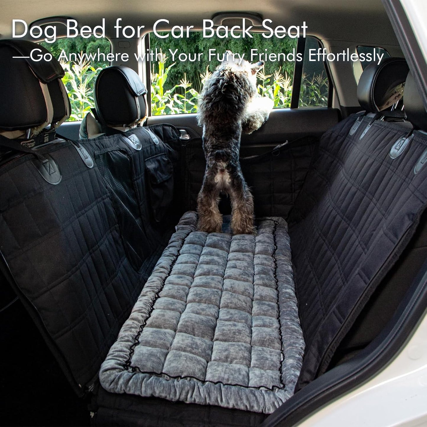 Dog Bed for Car, Pet Travel Backseat Mat for Vehicle SUV Truck Jeep Automobile, Large Washable Foldable Non-Slip Fuzzy Soft Comfortable Cozy Extender Protector Cover Pad, Grey, 24.8x54 in