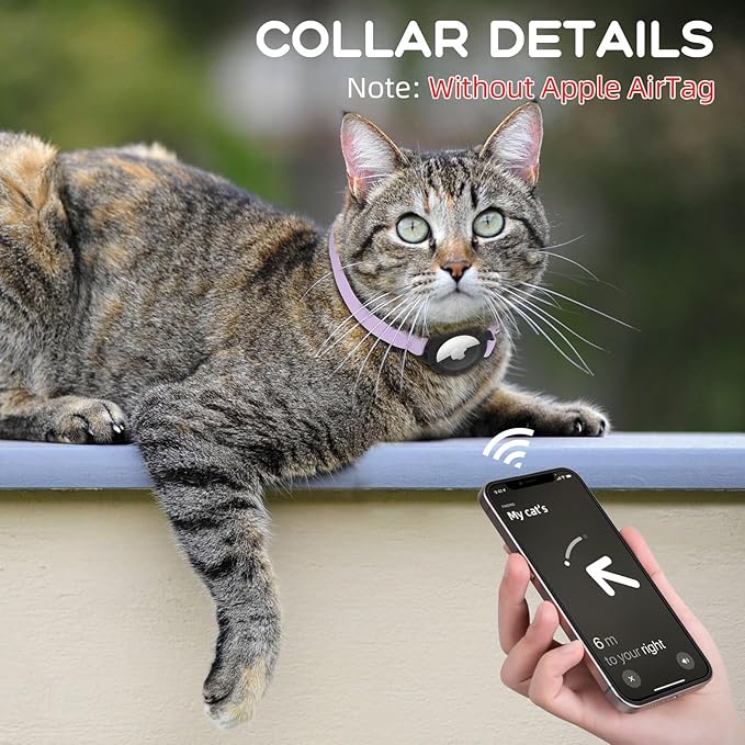 AirTag Cat Collars, Stretchy Collar with Apple AirTag Holder and Bell, Breakaway Ultra Design Elastic GPS Tracking Collars for Cats and Puppies, (7.5-12.5 Inch), Purple