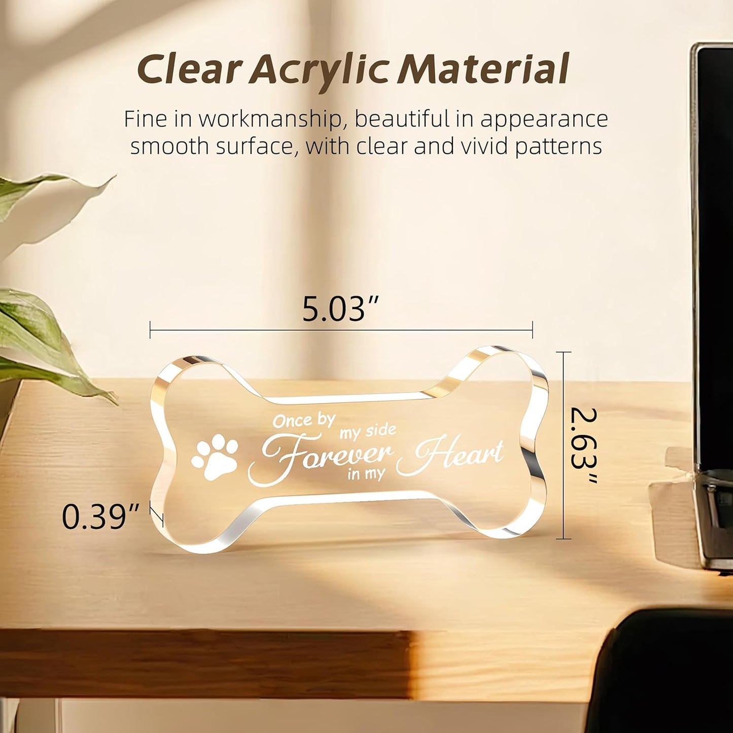 Cynlsum Pet Memorial Ornament Remembrance Gifts Loss of Dog Cat Sympathy Gift Crystal Bone Shape Decor Ornament for Dogs Puppy Keepsake