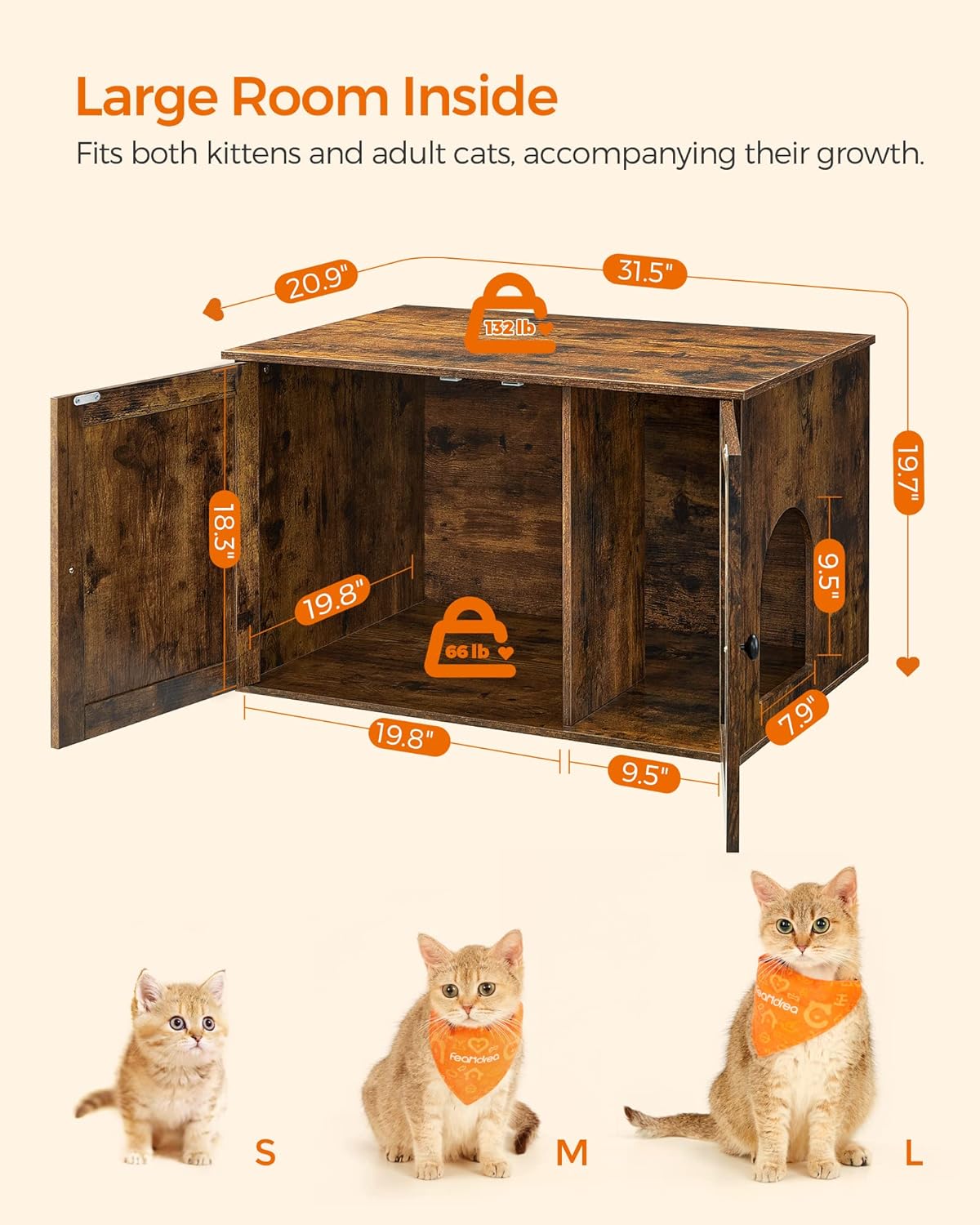 Feandrea Cat Litter Box Enclosure, Litter Box Furniture Hidden with Removable Divider, Indoor Cat House, End Table, 31.5 x 20.9 x 19.7 Inches, Rustic Brown UPCL002X01