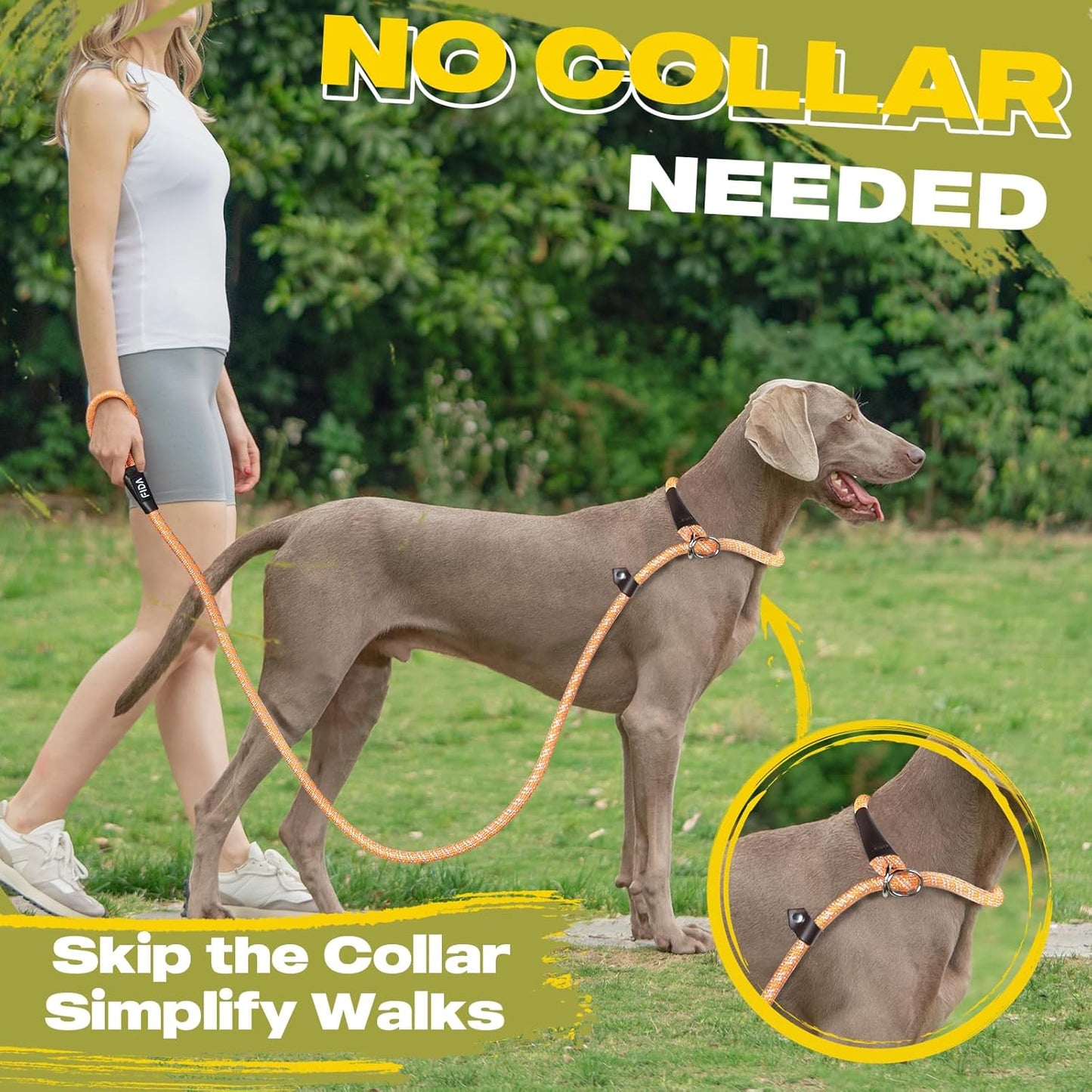 Fida Slip Leads for Dogs, 4 FT x 1/2" Dog Leash Heavy Duty Comfortable Strong Rope Lead for Large, Medium Dogs, No Pull Pet Training Leash with Highly Reflective,Orange