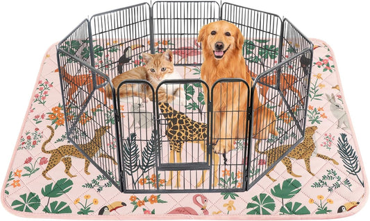 IEUUMLER Washable Pee Pads for Dogs, 1 Pack Forest Pattern Reusable Waterproof Puppy Pads, Non-Slip Super Absorbent Dog Training Pad for Playpen Crate Bed EU013 Pink Jungle, 63x63