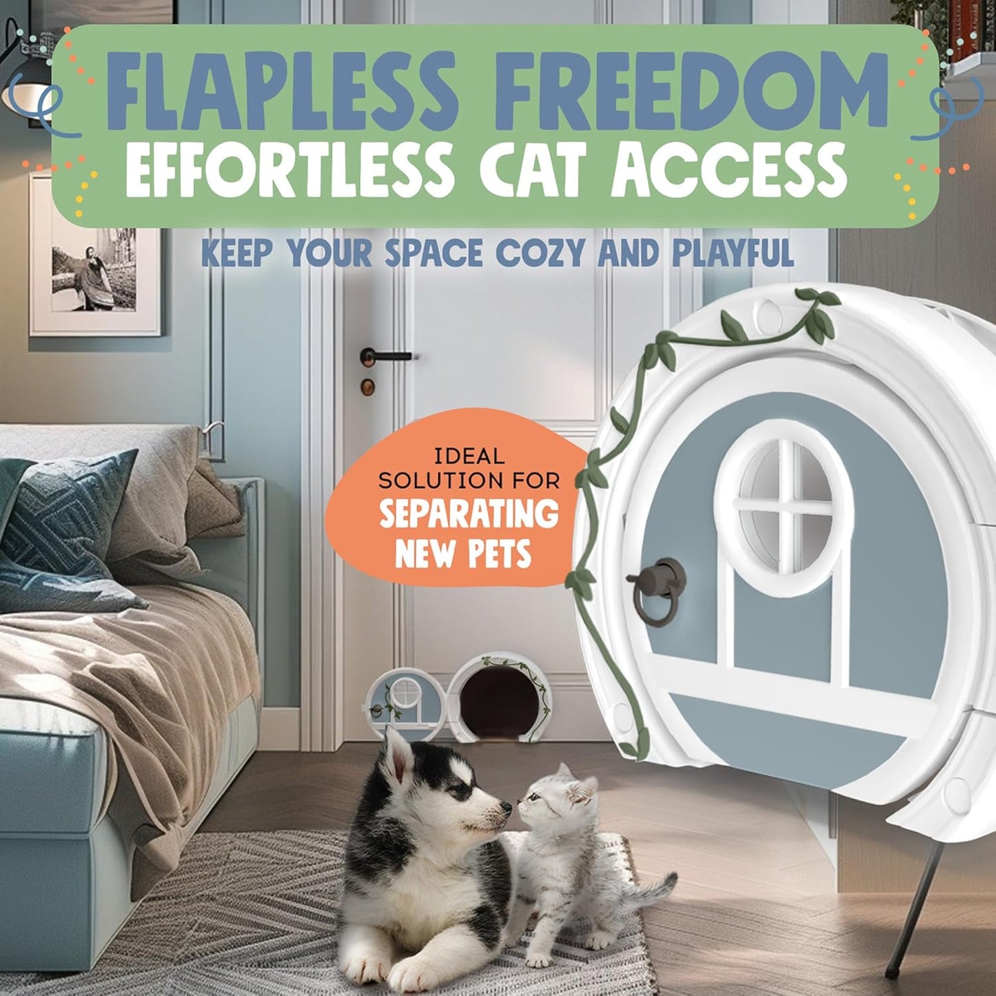 Gnome® Door Cat Door for Interior Doors - Stylish & Functional with No Flap, Lockable, and Easy Installation, Spacious Large Kitty Door for Cats Up to 20 lbs, Private and Comfortable Pet Door