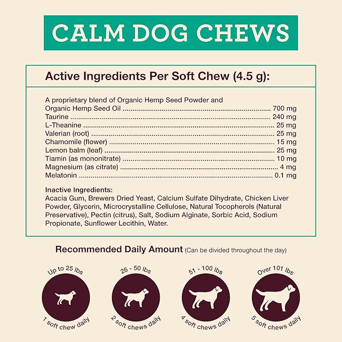 Hemp Well Calm Dog Soft Chews: Organic Hemp Infused with Melatonin - Calming Chews for Separation, Thunderstorms, and Stress - 8 Chews