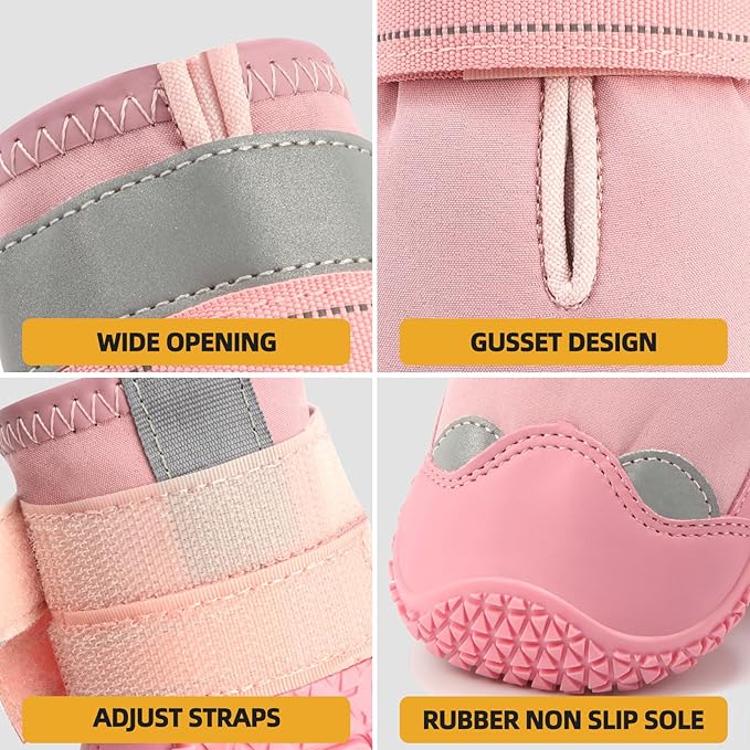 Dog Shoes for Small Dogs, Dog Boots & Paw Protectors for Hardwood Floors, Outdoor Dog Booties for Hot Pavement Winter Snow Hiking, Waterproof Dog Shoes with Reflective Strips Size 2