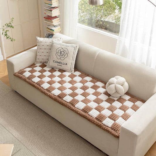 Couch Cover for Dogs Washable, Fuzzy Pet Cover for Sofa, Covers for 3 Cushion Couch Pet-Friendly, Non Slip Dog Bed Mat Dog Blanket (DarkCoffee, 27.6x82.7 inch)