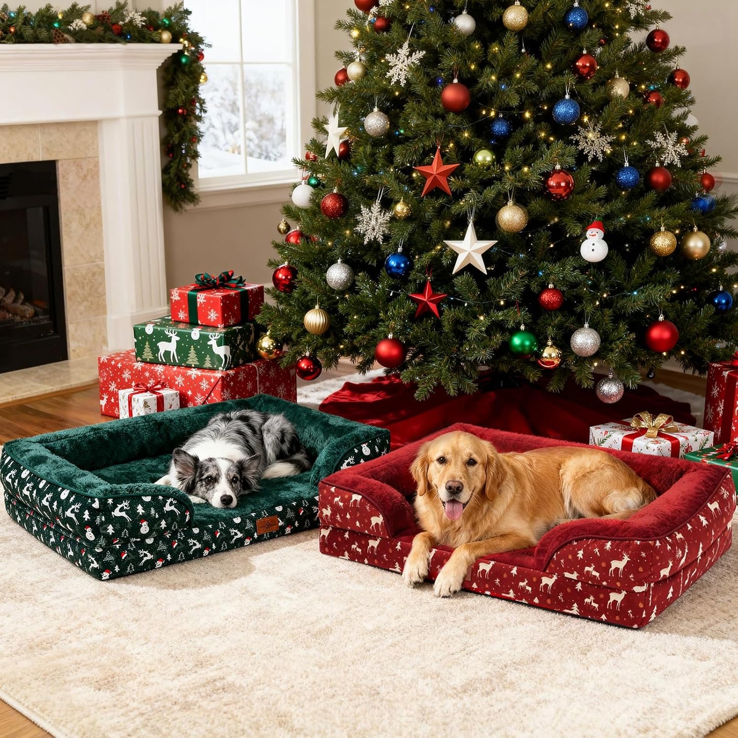 Comfort Expression Orthopedic Dog Bed for Extra Large Dogs 42x30 Inch, Waterproof Supportive Memory Foam XL Pet Bed with Removable Bolsters, Dog Couch with Washable Cover & Non-Slip Bottom, Red