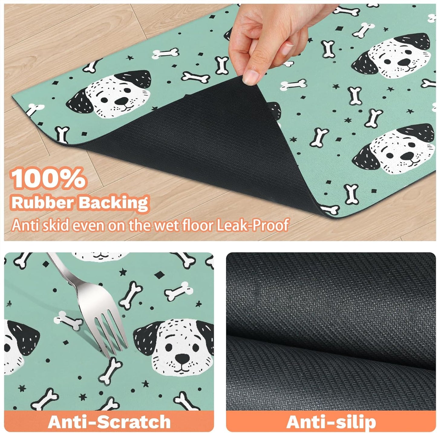 Dog Food Mat Absorbent Dog Cat Bowl Mat for Food and Water, Quick Dry Pet Feeding Placemats Non-Slip Feeding Mats Pet Supplies, Dog Bone, 24" x 32"