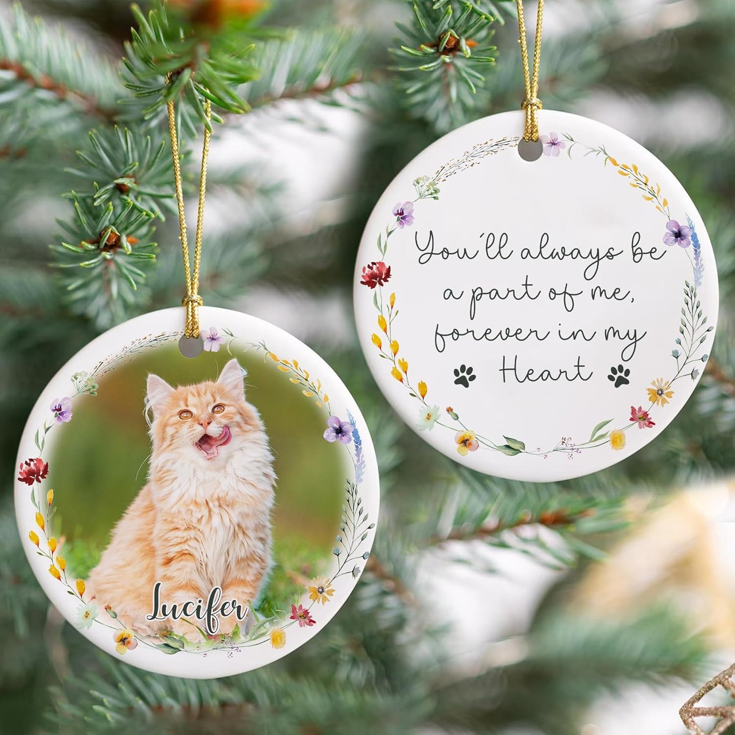 Personalized Wings Memorial Dog Christmas Ornaments - Forever in Our Hearts Acrylic Ornament for Your Loss Pet - Custom Photo, Name, Years (Memorial Cat Ceramic)