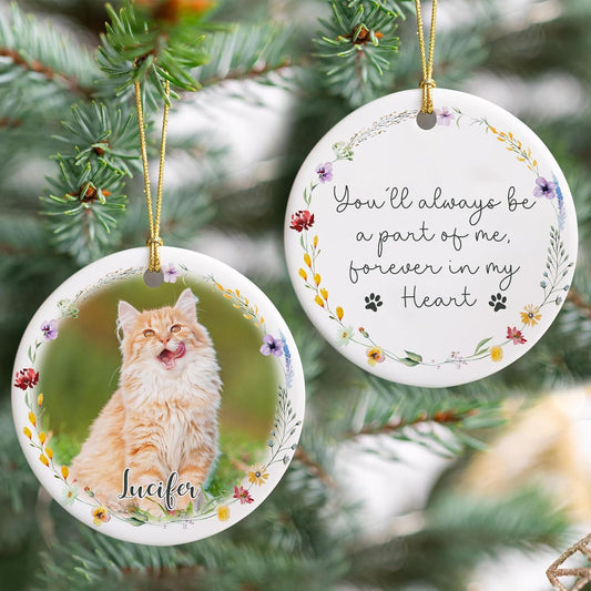 Personalized Wings Memorial Dog Christmas Ornaments - Forever in Our Hearts Acrylic Ornament for Your Loss Pet - Custom Photo, Name, Years (Memorial Cat Ceramic)