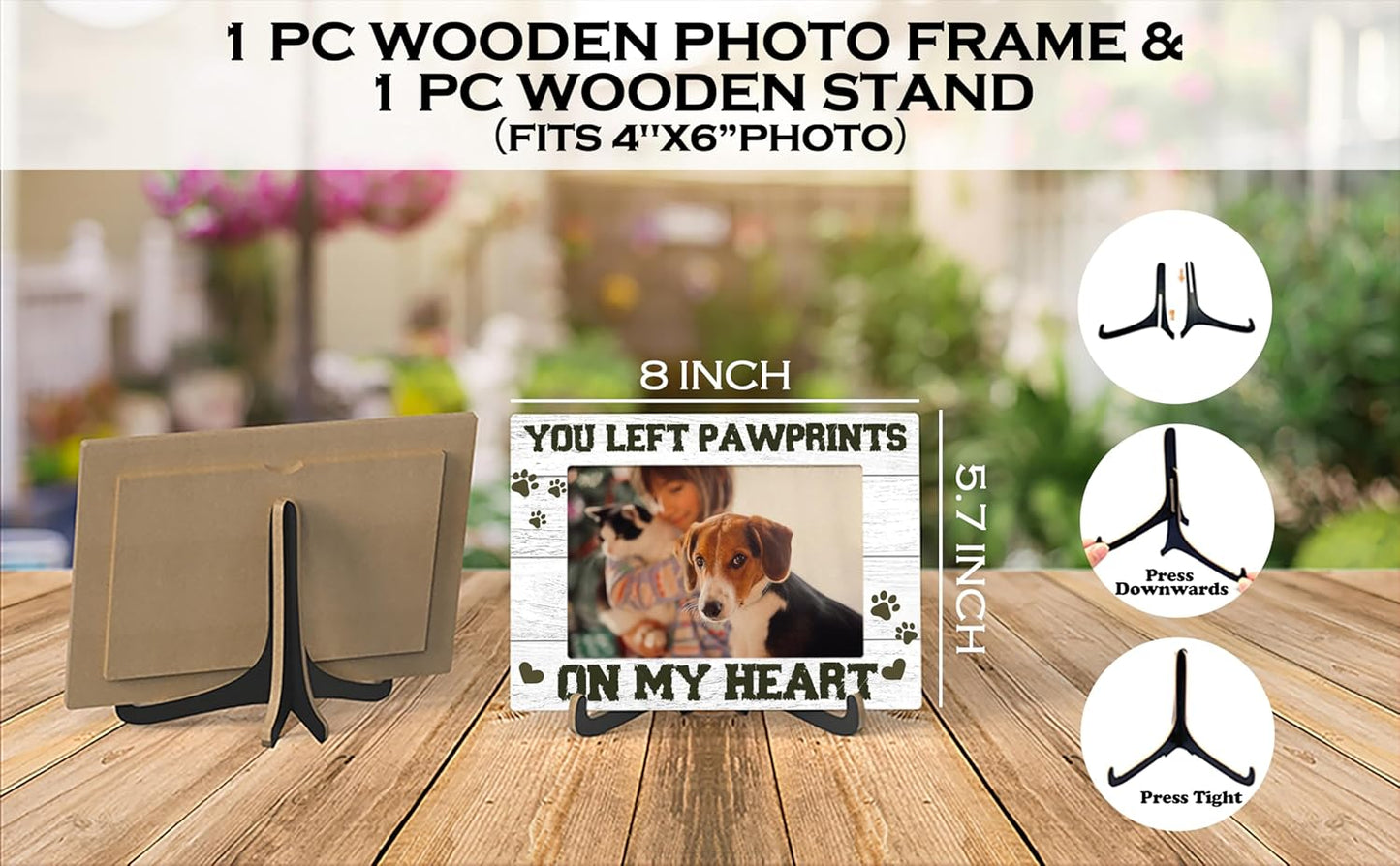 Pet Dog Cat Memorial Photo Frame - You Left Pawprints On My Heart Wooden Tabletop Picture Frame With Stand - Memorial Gifts For Loss Of Dog Cat - Pet Frame Sympathy Gift For Dog Cat Owner -59