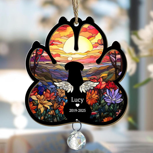 Personalized Pet Memorial Suncatcher with Dog Paw Shape, Custom Name & Years, Loss of Dog Gift, Pet Remembrance Ornament