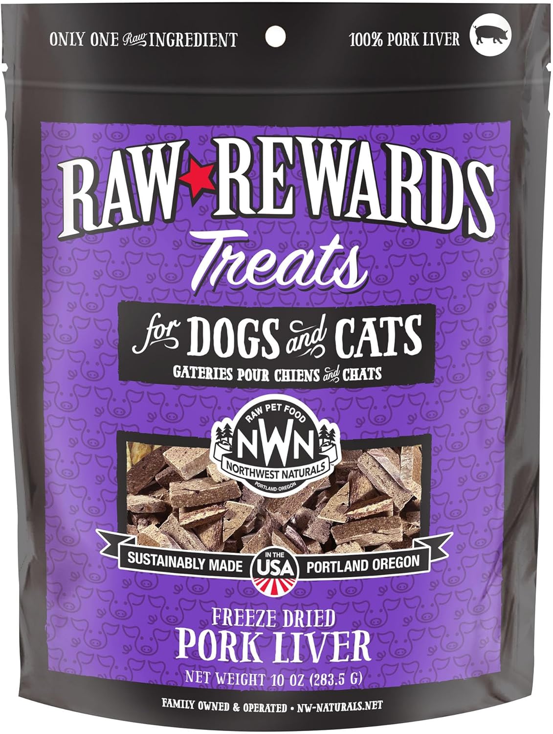 Northwest Naturals Raw Rewards Freeze-Dried Pork Liver Treats for Dogs and Cats - Bite-Sized Pieces - Healthy, 1 Ingredient, Human Grade Pet Food, All Natural - 10 Oz