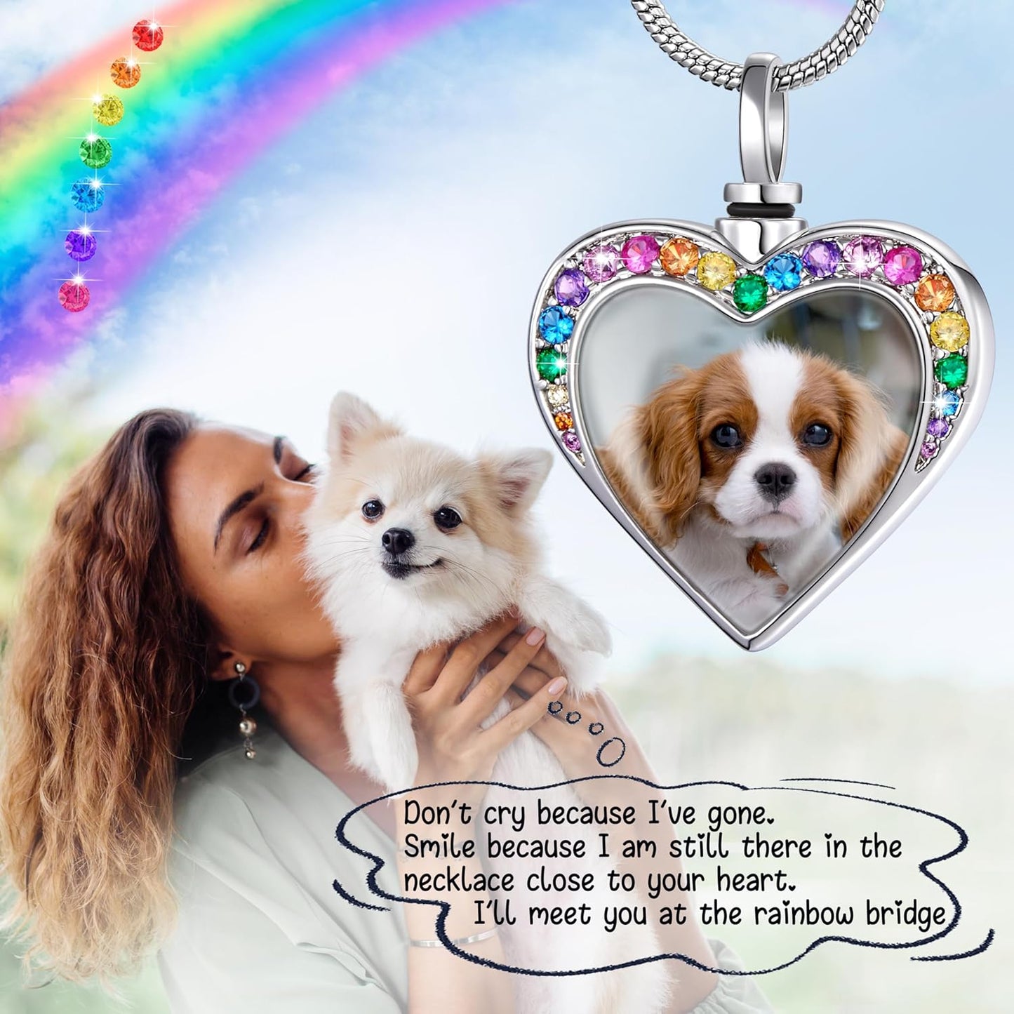 Fanery Sue Personalized Pet Ashes Necklace for Dog Cat Custom Photo&Text Pet Loss Sympathy Gift Cremation Jewelry