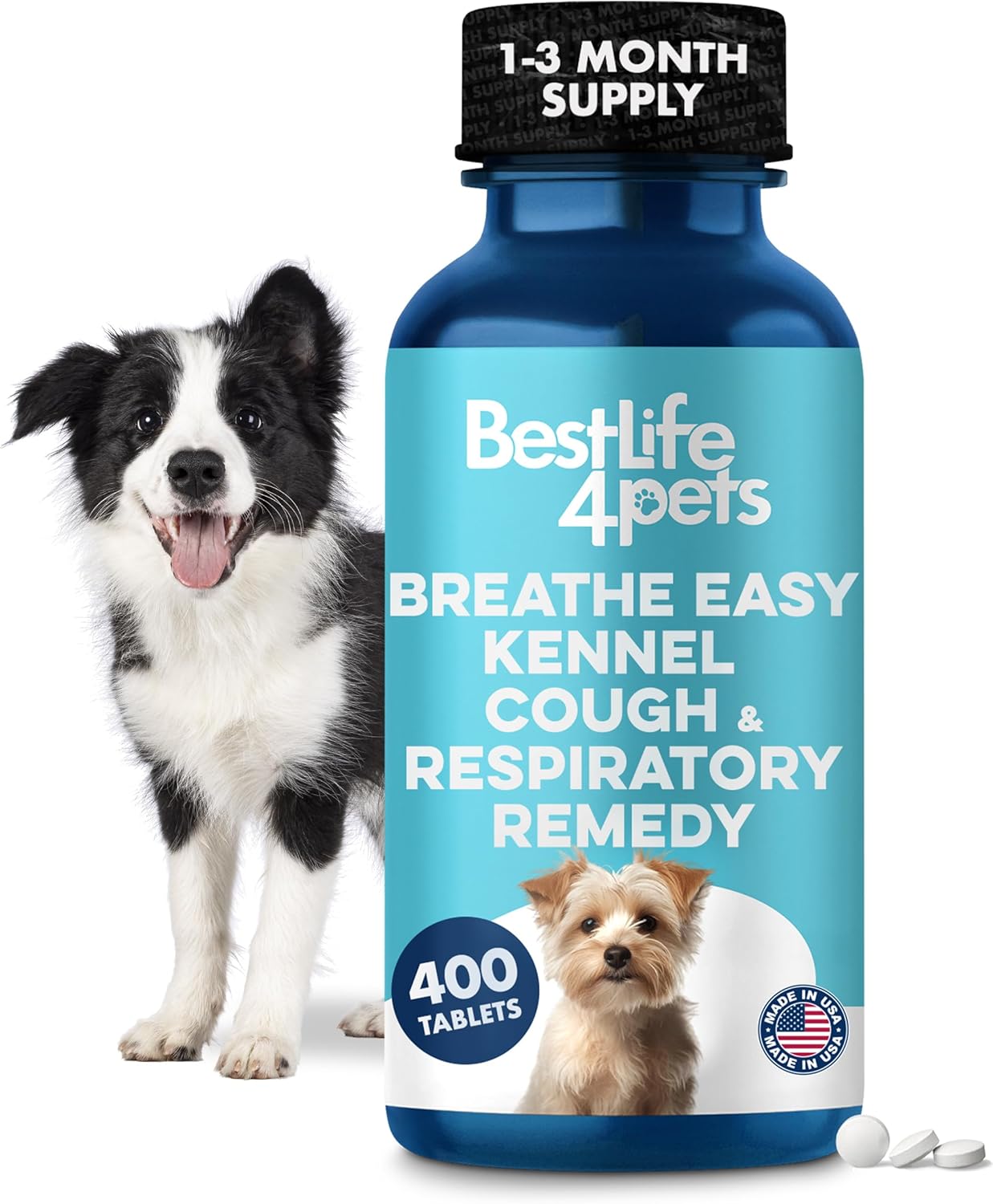 Dog Breathe Easy Coughing, Wheezing and Sneezing Relief, Provides Natural Respiratory, Trachea and Airway Support for Brachycephalic Dogs Supporting Calm Walks & Better Sleep, 400 Tiny Tasteless Pills