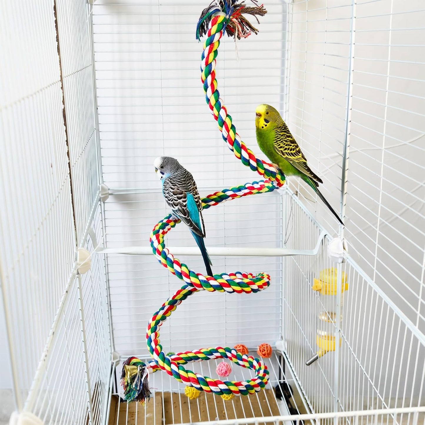 Bird Rope Perch & Birds Swing Set - Bird cage Accessories, Rope perches for Conures, Parrots,Cockatiel,Lovebird,Budgerigar,Parakeet perches for cage,Birds perches