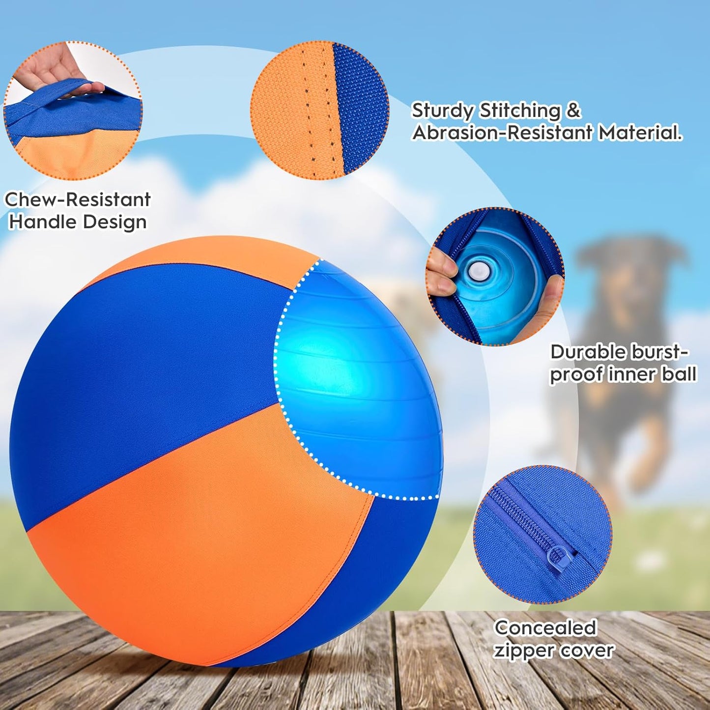 Herding Ball for Dogs-18 Jolly Ball for Dogs, Herding for Australian/German Shepherd, Collies, and All Herding Breeds, Improved Bite-Resistant, Reinforced Sewing Dog Toys-Orange/Medium