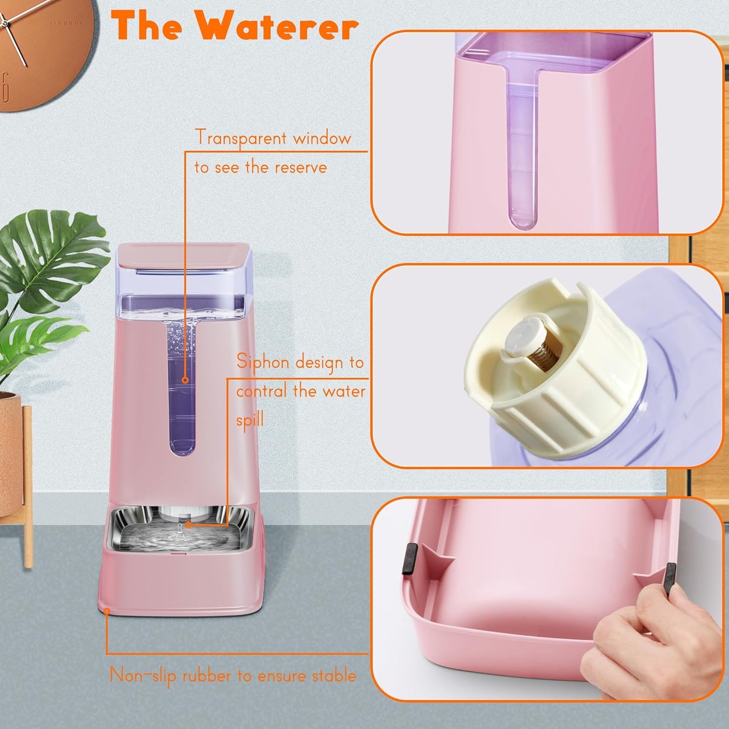 Cat Food Dispenser and Cat Water Dispenser Set with Stainless Steel Bowls Gravity Dog Feeder for Small Medium Big Cat Dog Pet Puppy Kitten, 1 Gallon x 2