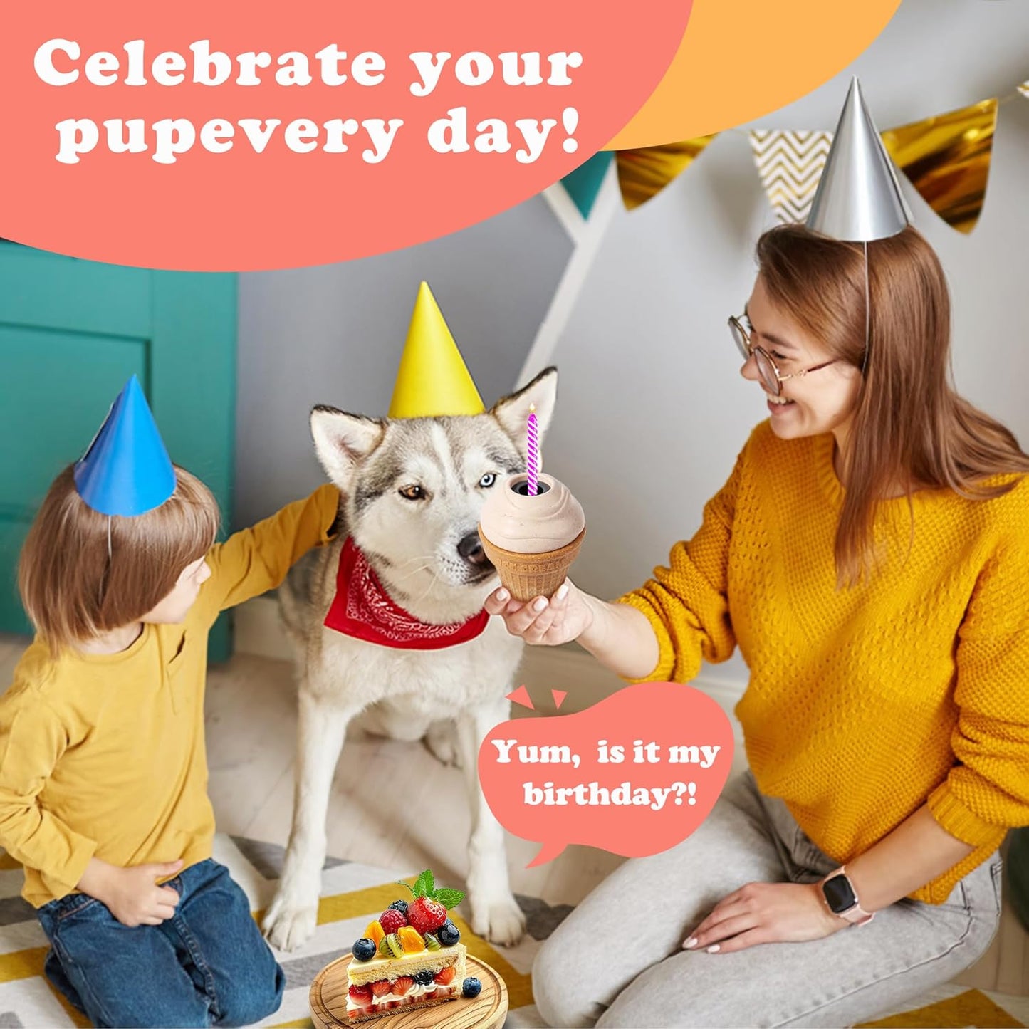 Interactive Dog Toys for Boredom-Multi-Functional Design-Birthday Gifts for Dogs-Frozen Treats-Medium/Large Dog Toys-Party Ice Cream