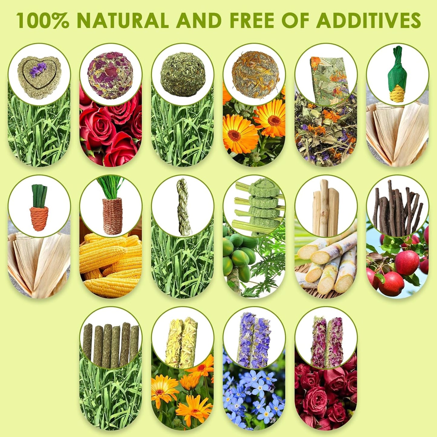 53pcs Rabbit Chew,Rabbit Enrichment Toys from Various Natural Ingredients Such as Apple Wood, Carrots, and Timothy Grass, Suitable for Small Pets Such as Hamsters Totor Guinea Pigs (Part D)