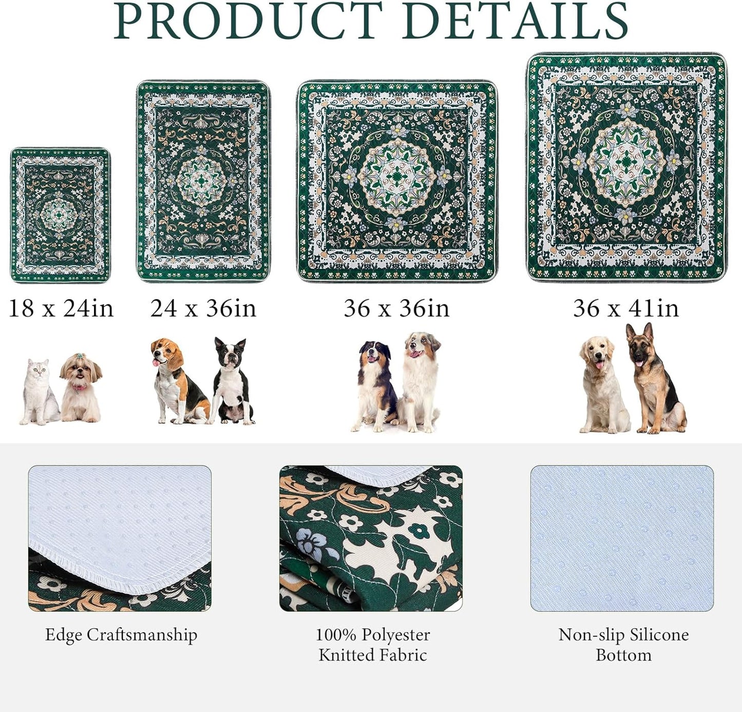 Homimp Washable Pee Pads for Dogs, 2 Pack Reusable Puppy Pads Waterproof, Absorbent and Leakproof Dog Pee Pads, Non Slip Puppy Training Pads, Pet Mat for Floor, Crate, Couch, Whelping,Green, 36"x41"