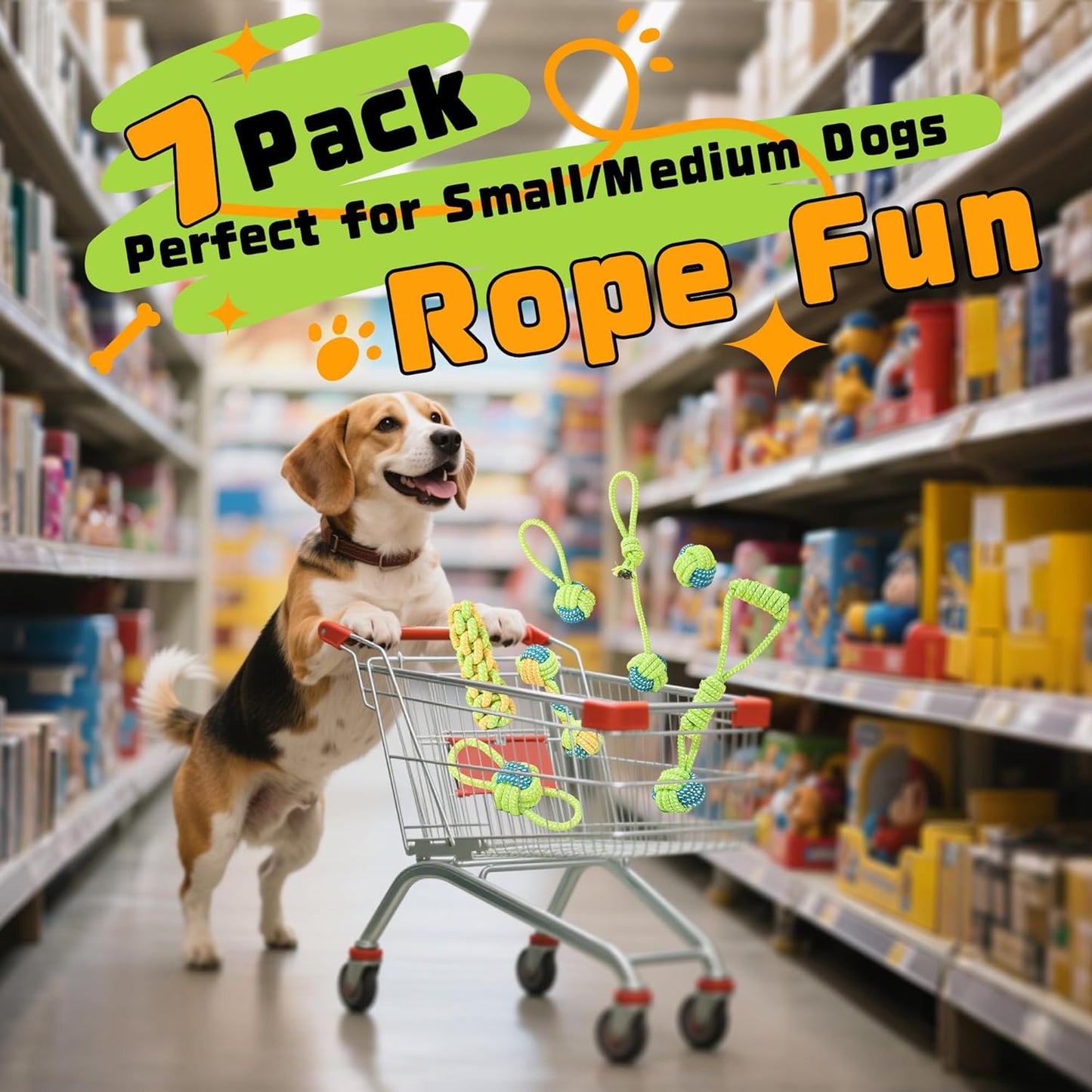 7 Pack Dog Rope Toys, Interactive Tough Chew Toys for Small and Medium Dogs, Clean Teeth and Relieve Boredom, Tug of War, Aggressive Chewers, Cotton Rope Knot Puppy Dental Toy