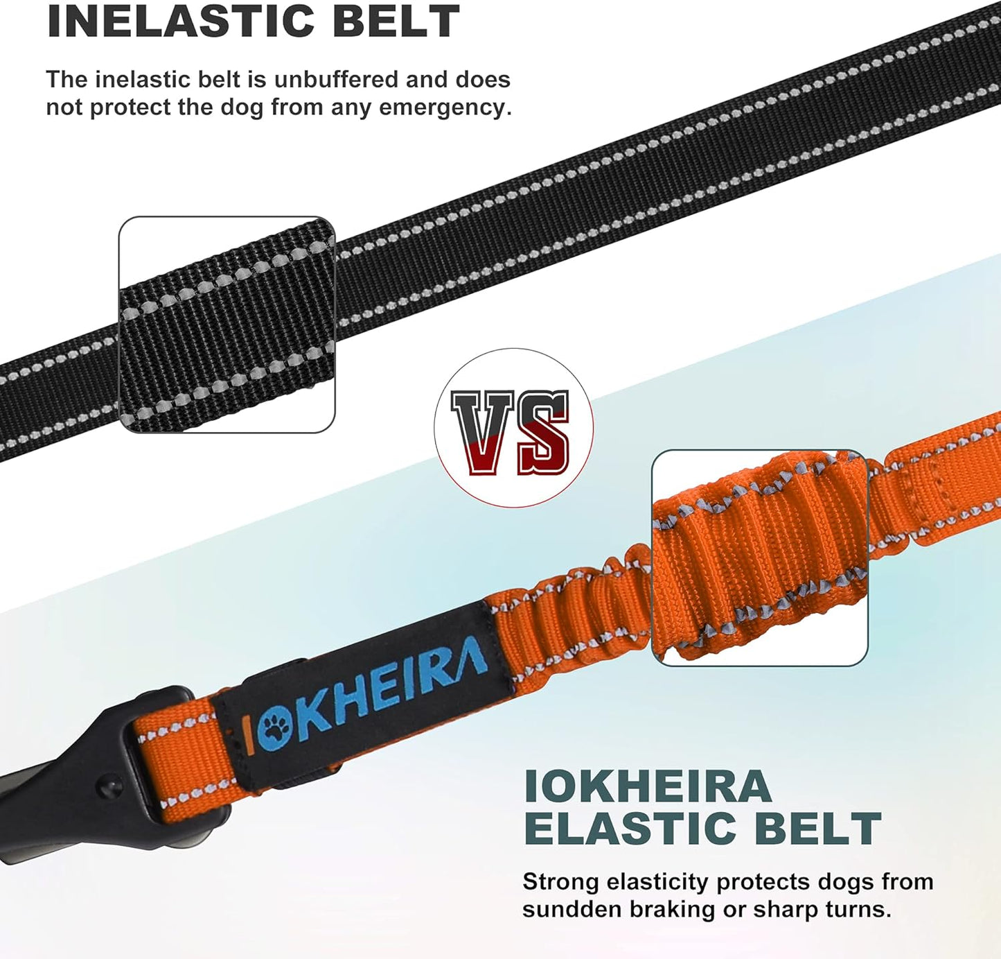 Dog Seat Belt 3-in-1 Car Harness for Dogs Adjustable Safety Seatbelt for Car Nylon Reflective Bungee Fabric Dog Car Harness with Clip Hook Latch & Buckle, Swivel Zinc Alloy Carabiner (Orange)