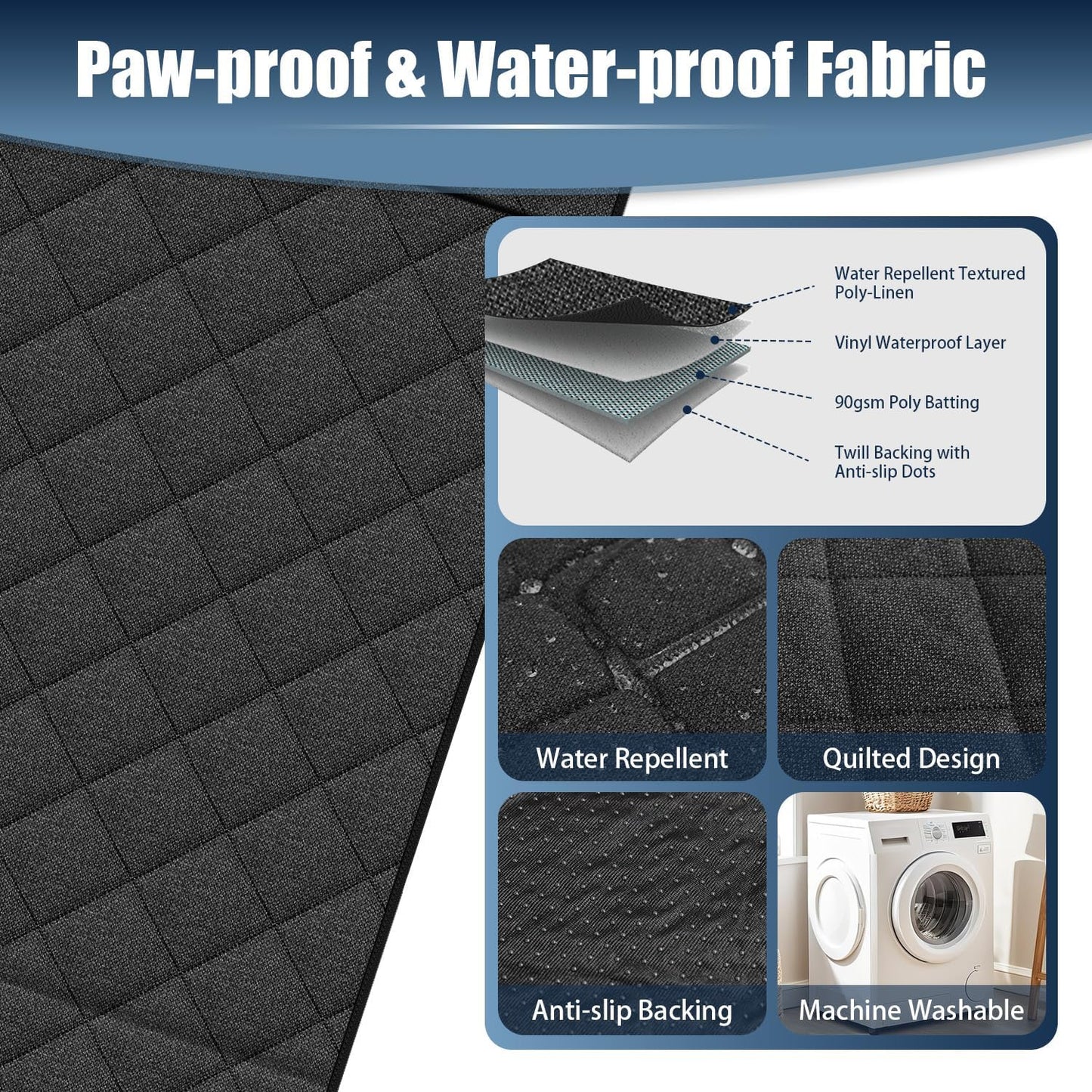 Large Back Seat Extender for Dogs, Paw-Proof & Waterproof Pet Seat Cover with Door Protection for Full-Size Crewcab Trucks, Dog Hammock Reinforced with Glass-Fiber Rods