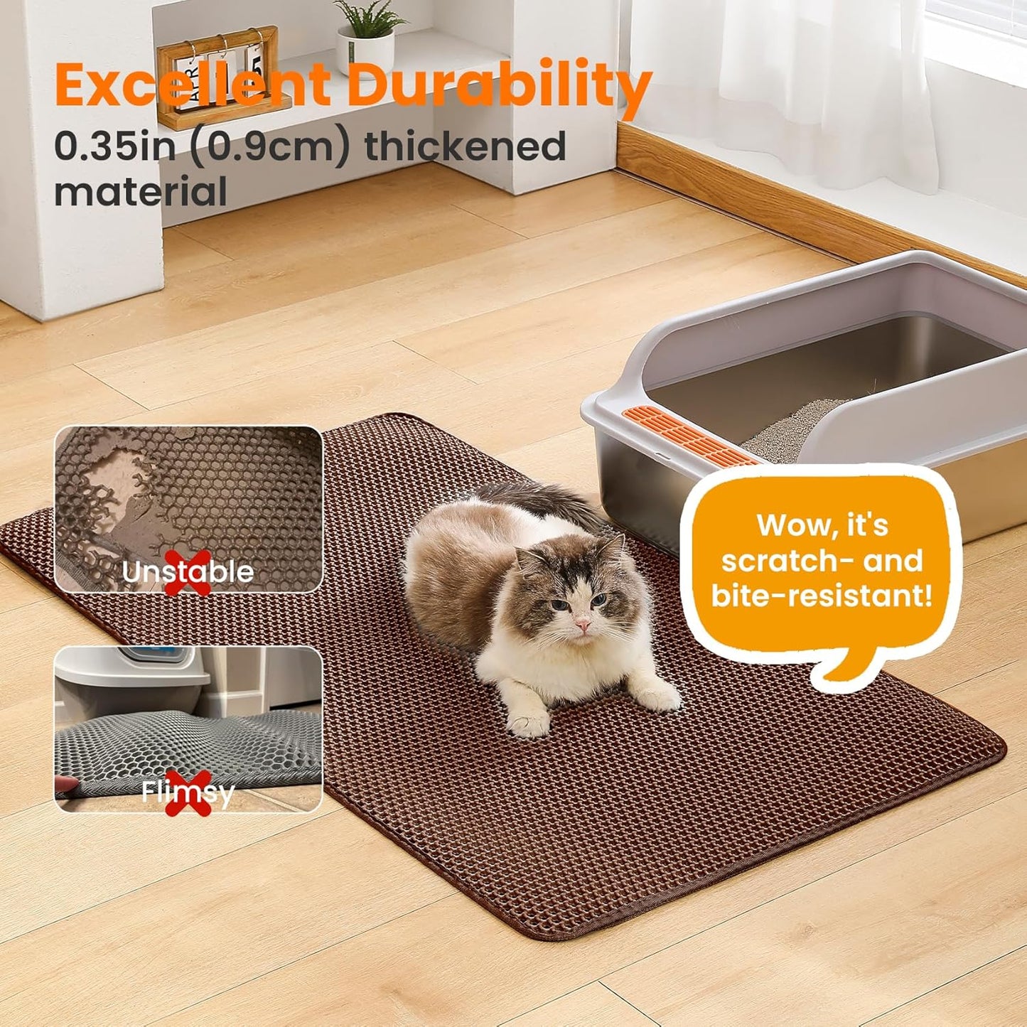 Jumbo Cat Litter Mat, 46x26 Inches Double Layer Honeycomb Litter Trapping Mat, Non Slip Waterproof Urine Proof Extra Large Cat Litter Box Mat, Kitten Supplies and Essentials, XXL, Brown