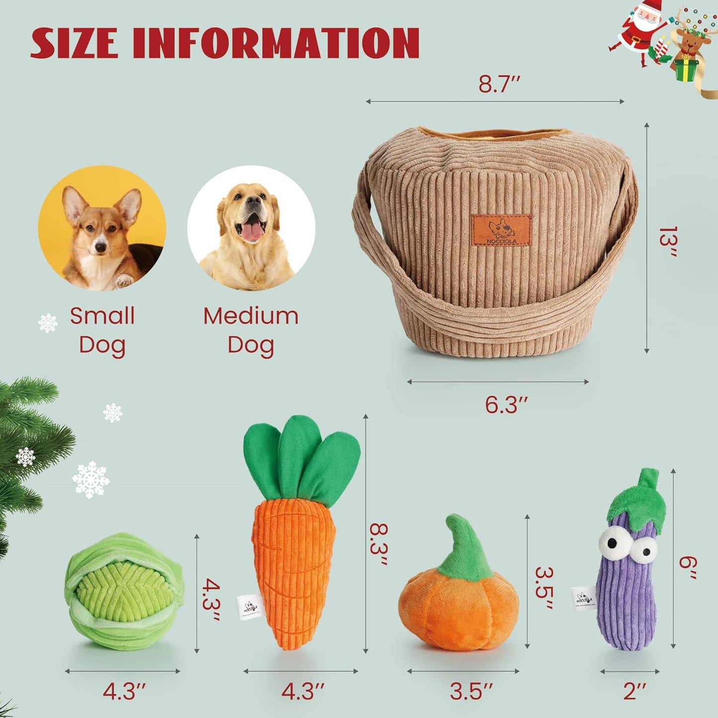 Nocciola Small Squeaky Crinkle Dog Toys- 15 Packs Grocery Basket Fruits Veggies Puppy Toys to Keep Busy, Cute Durable Plush Stuffed Hide Seek Cognitive Boredom Pet Supplies, Dog Birthday Gifts
