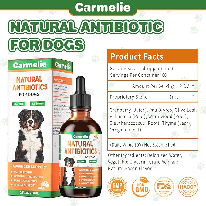 Natural Antibiotics for Dogs - Dog Antibiotics Nutritional Supplements for Skin Issue, Itch Relief, Dog and Cat Herbal Supplement Drops for Pets, Supports Skin Health - 60 ml/2 Fl Oz