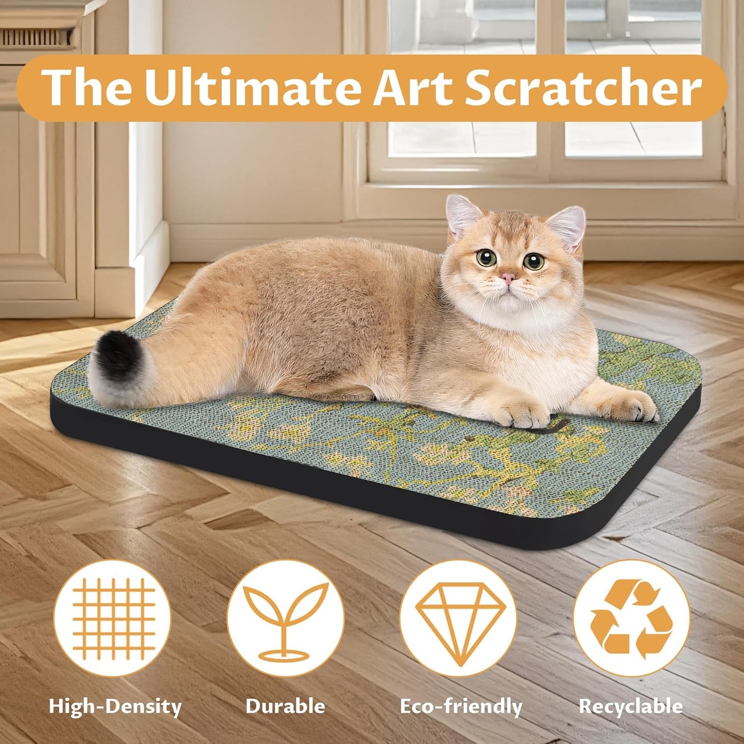 Art Cat Scratcher, Wall-Mountable Cat Scratching Board, Cat Wall Scratcher 16.7x11x1 Inch Cat Scratch Pad and Cat Scratchers for Indoor Cats Toy Furniture Protector（Almond Blossom）