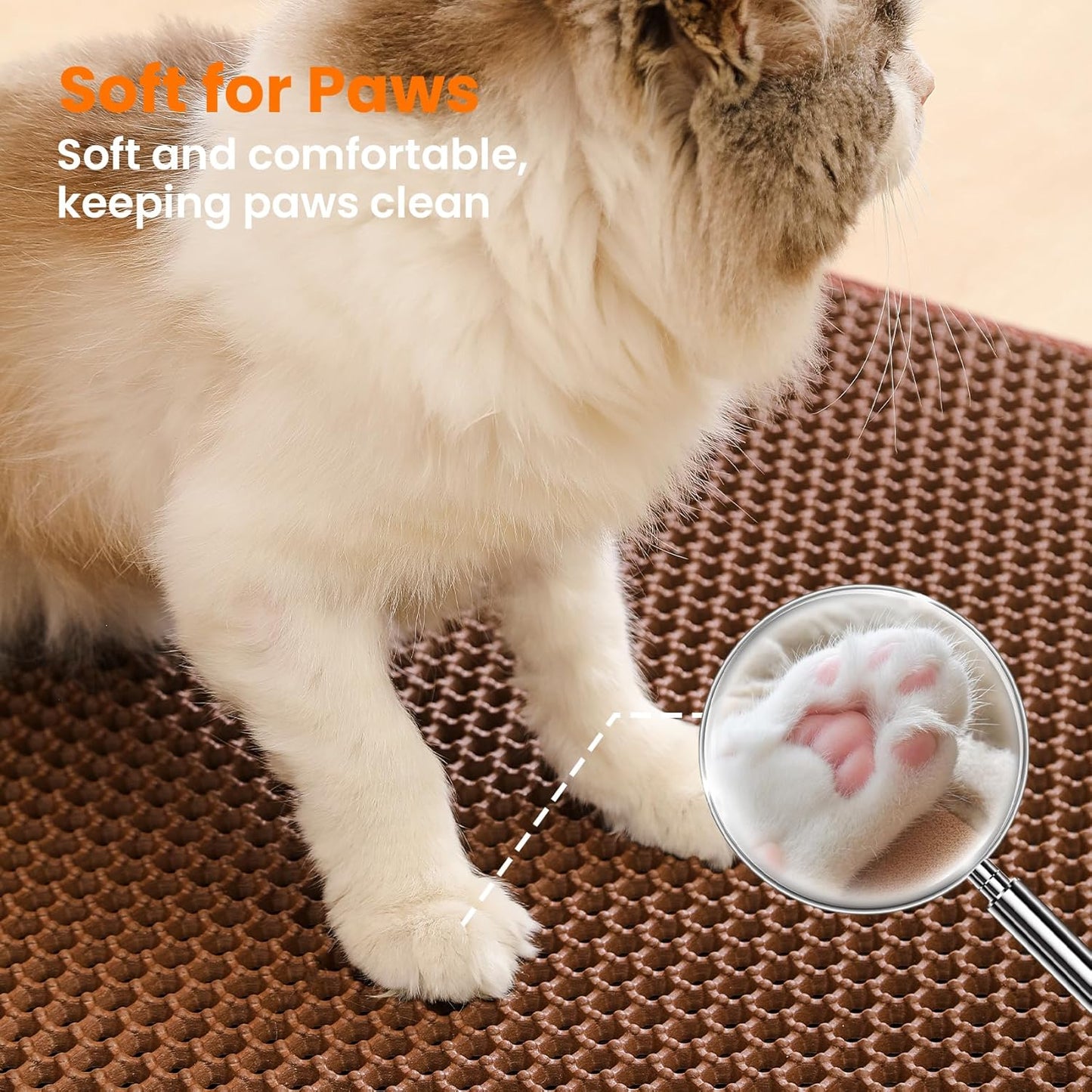 Jumbo Cat Litter Mat, 46x26 Inches Double Layer Honeycomb Litter Trapping Mat, Non Slip Waterproof Urine Proof Extra Large Cat Litter Box Mat, Kitten Supplies and Essentials, XXL, Brown