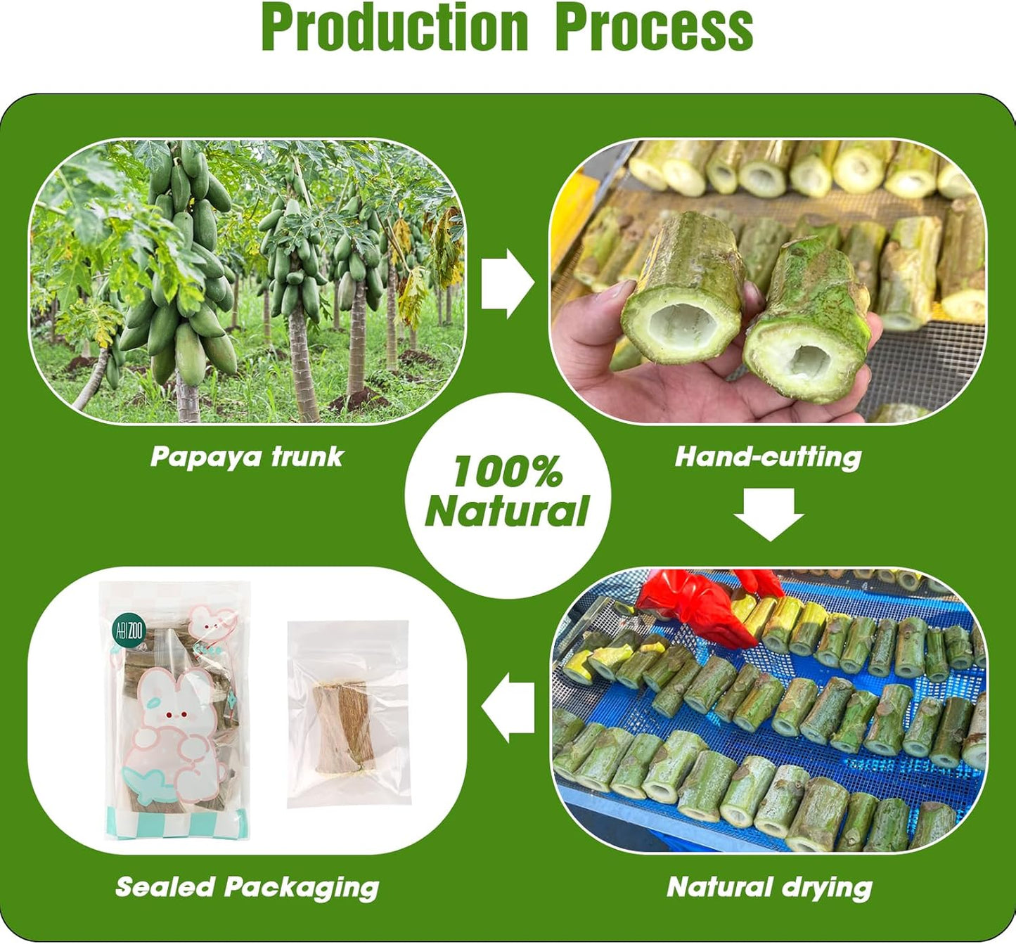 Abizoo Natural Bunny Chew Toys,6 Pcs Organic Papaya Wood Sticks Chew Toys for Rabbit,Hamster,Guinea Pig,Chinchilla,Gerbil,Rat Healthy Chews Teeth Grinding Treats, Squirrel Molar Snack