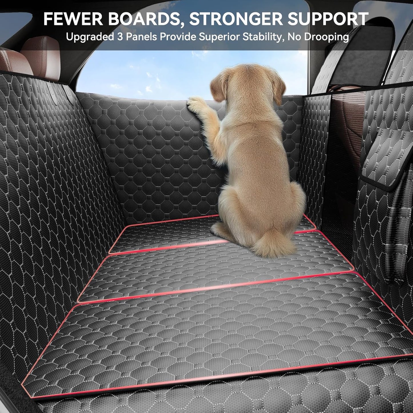 Dog Car Seat Cover for Back Seat, Waterproof Back Seat Extender for Dogs with Door & Headrest Protector, Hard Bottom Hammock Holds 420lbs, Non-Slip Pet Travel Bed for Cars SUVs Small Trucks