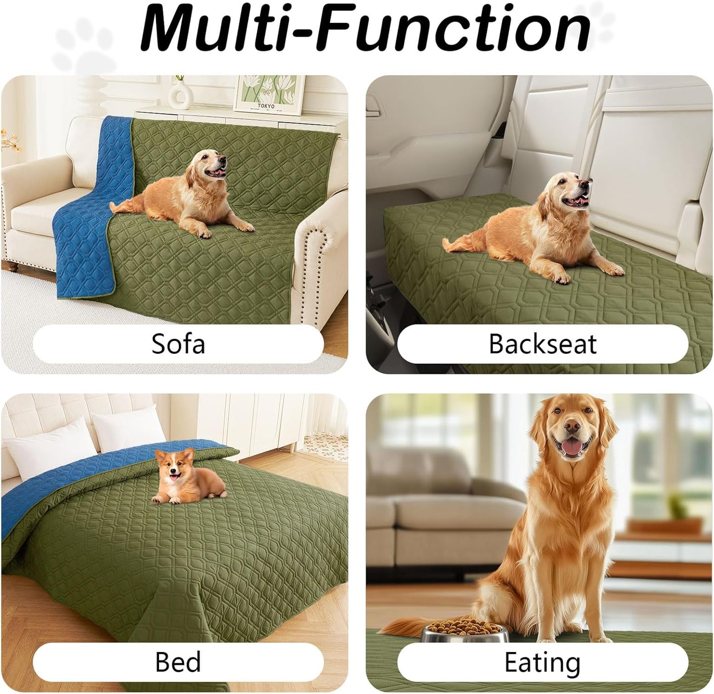 hyha Waterproof Dog Bed Blanket, Soft Pet Blankets, Waterproof Couch Cover for Dogs, Reversible Sofa Covers Washable for Furniture (52x82 Inch, Green/Navy Blue)