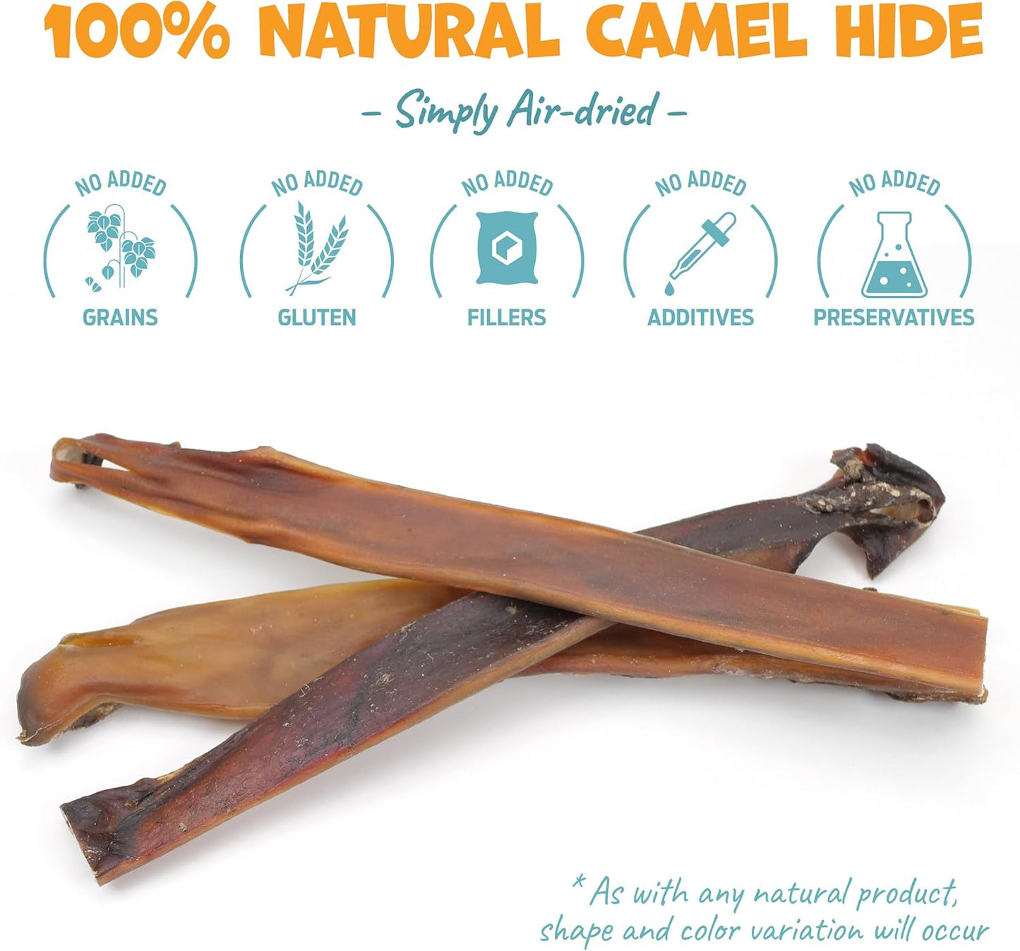 Camel Skin Dog Chews for Aggressive Chewers - Hypoallergenic Natural Collagen Sticks for Dental Health & Protein Boost - Long Lasting Treats for Large Dogs