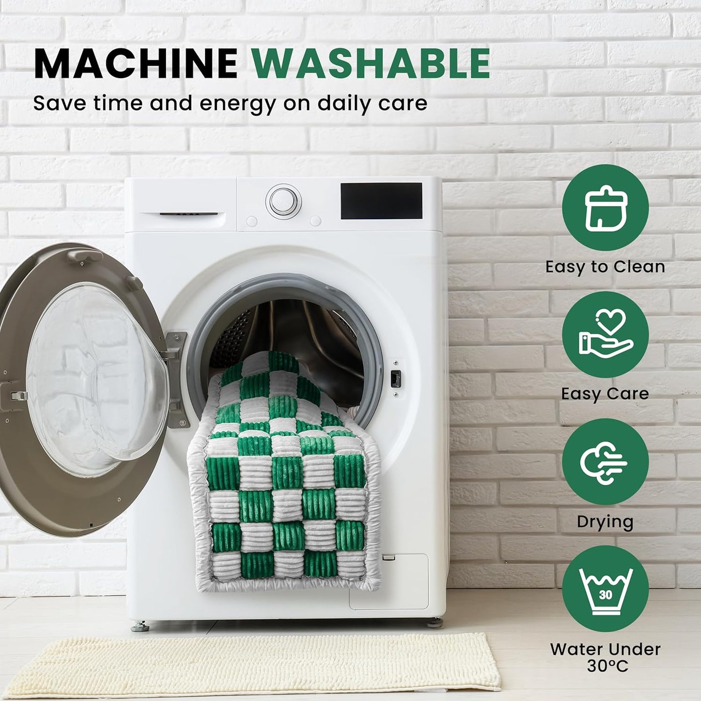 Backseat Dog Bed Mat for Car, Non-Slip Dog Bed for Car Back Seat, Soft & Cozy Dogs Blanket, Washable Travel Pet Mat Seat Protector for Cars, SUVs, Trucks (Green/White, 51.1"L x 23.6"W x 1.5"Th)