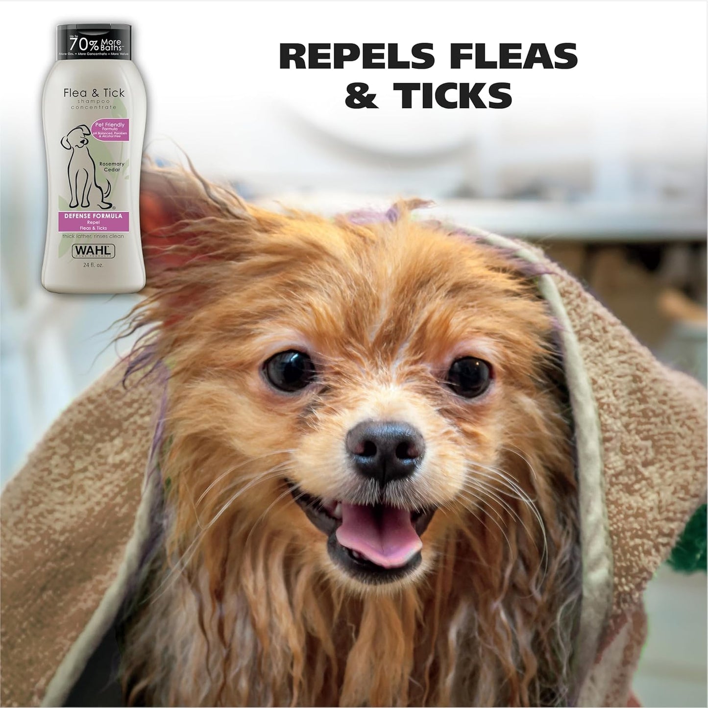 Wahl USA Flea & Tick Repelling Dog Shampoo – Defense Formula with Rosemary & Cedar Scent – 24 Oz - 820007T