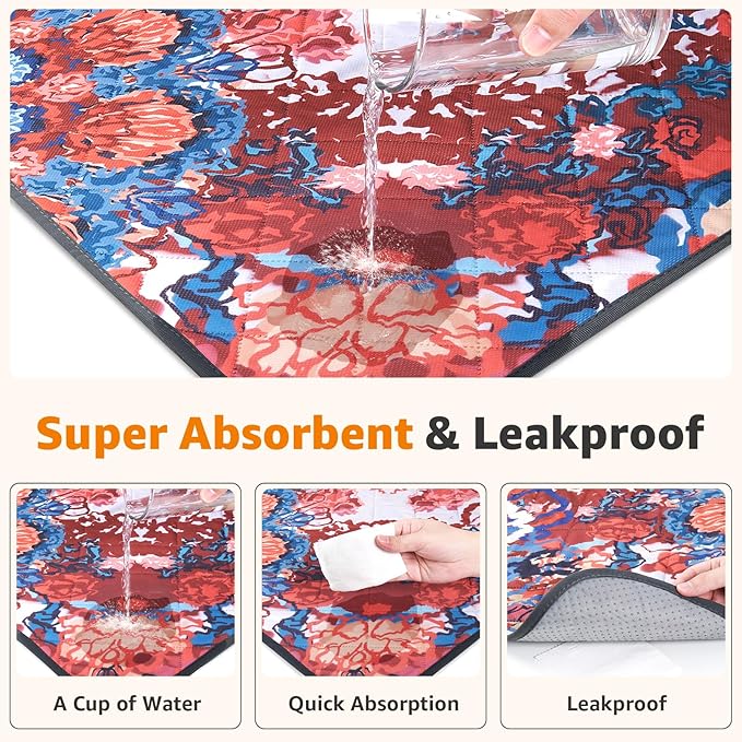 LOOBANI Washable Pee Pads for Dogs, 1 Pack Super Absorbent Reusable Puppy Pads Leakproof Dog Traning Pads, Waterproof Non-Slip Whelping Pad for Floor, Playpen, Crate, Couch-72 x72 (Red Flower)