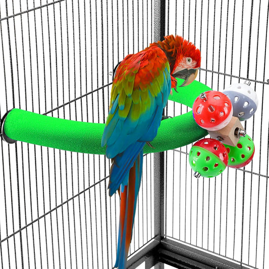 U Shape Parrot Perch Stand Toy Bird Platform Sand Paw Grinding Clean Stick Exercise Conure Budgie Cockatiel Cage Accessories (Green-Rotate)