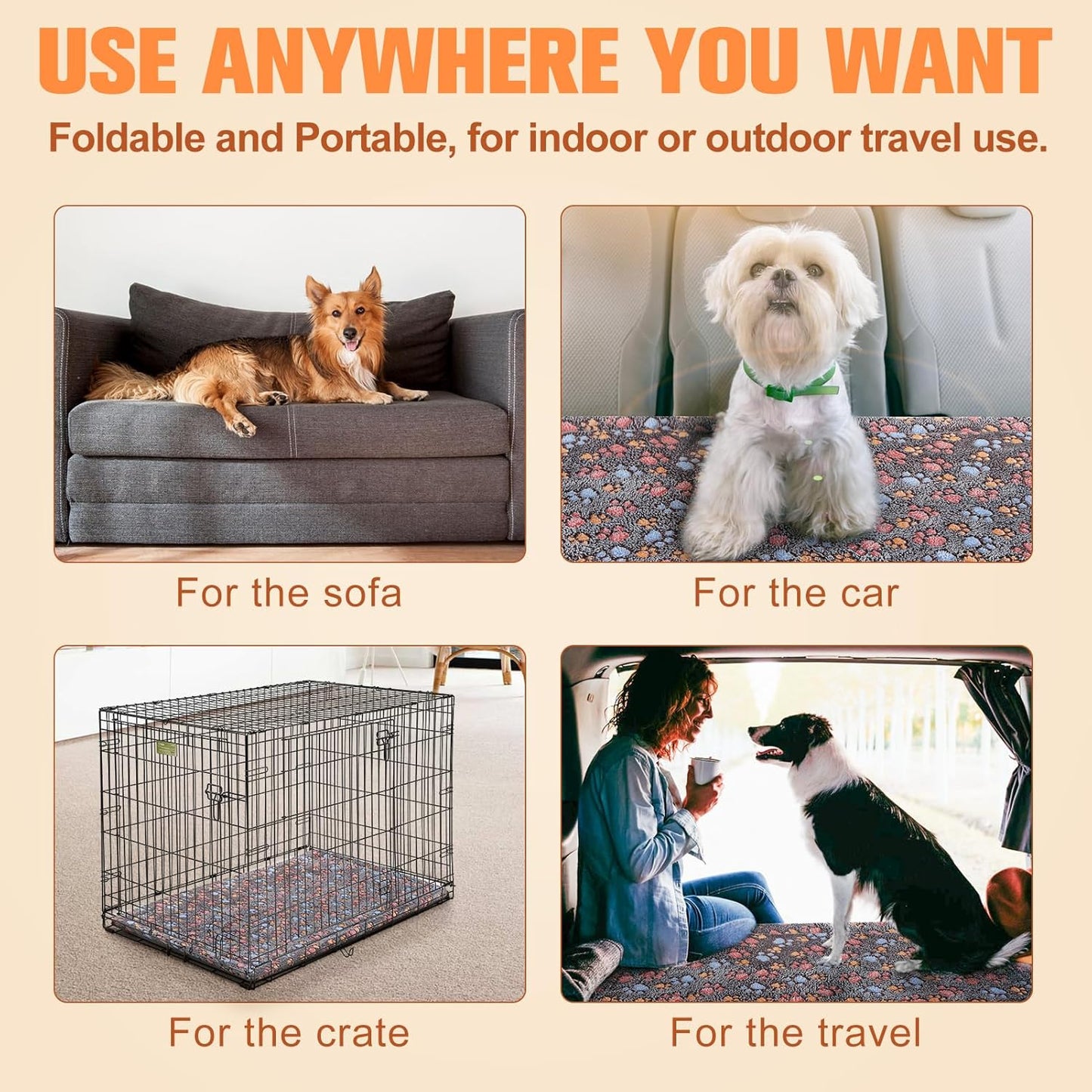 BEAUTYZOO Dog Bed Crate Pad 42 x 28 inch, Washable Dog Crate Mat for X-Large Sized Dogs, Anti-Slip Pet Crate Bed Kennel Pad, Durable Cozy Puppy Sleeping Mat Rectangle Mattress, Colorful Paw