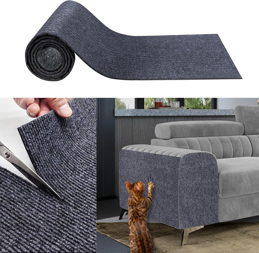 Cat Scratch Furniture Protector 78.7"X15.7", Scratching Mat for Counch, Sofa, Wall, Tower, Self-Adhesive DIY Anti Scratch Edge Sticky Pet Pads, Trimmable Carpet Replacement - Dark Grey