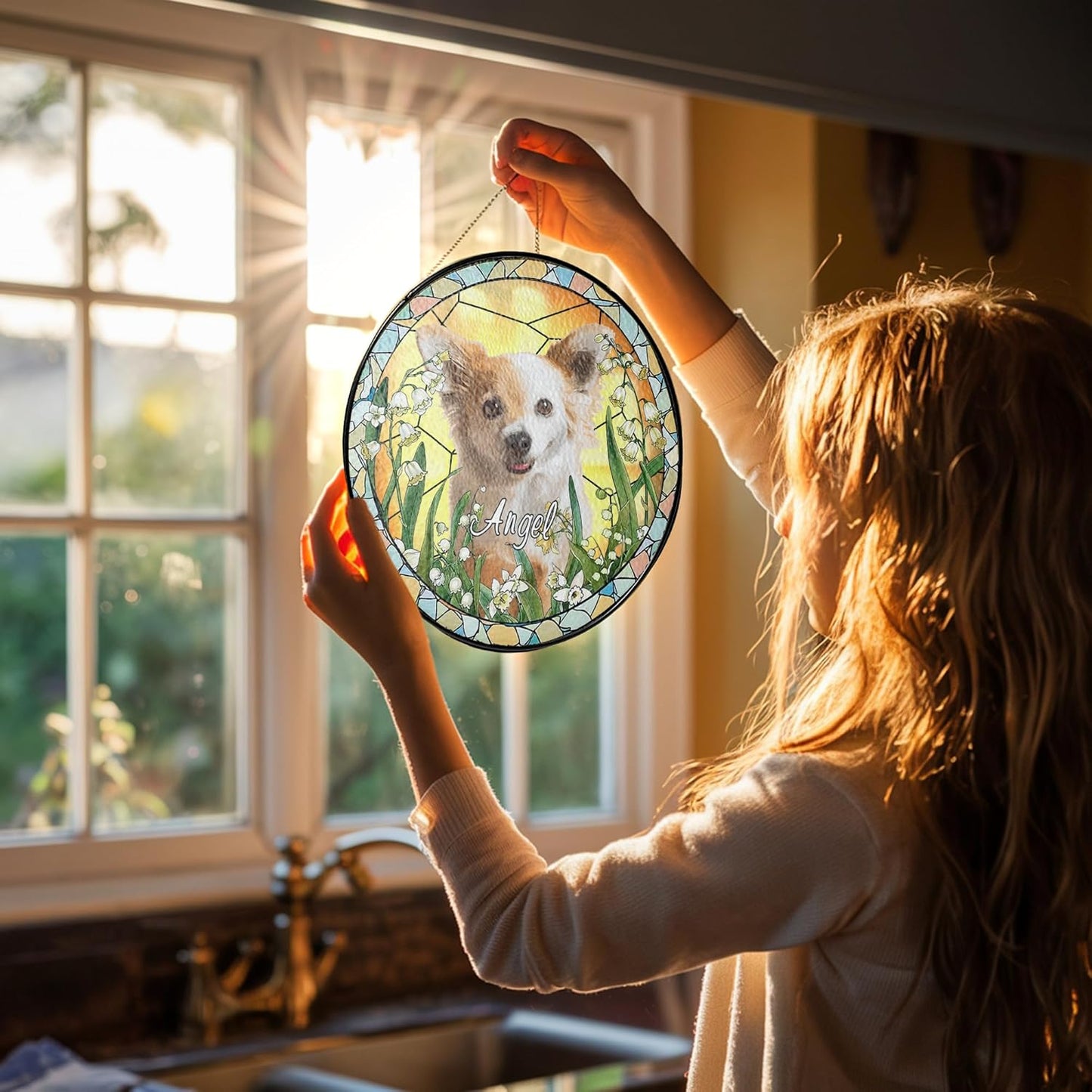 Lovely POD Personalized Pet Memorial Gifts for Dogs with Photo, Custom Dog Breeds Suncatcher, Loss of Fur Sympathy Gift, Pet Lovers Memorial Gift, Home Decor, Memorial Passing Away Gifts