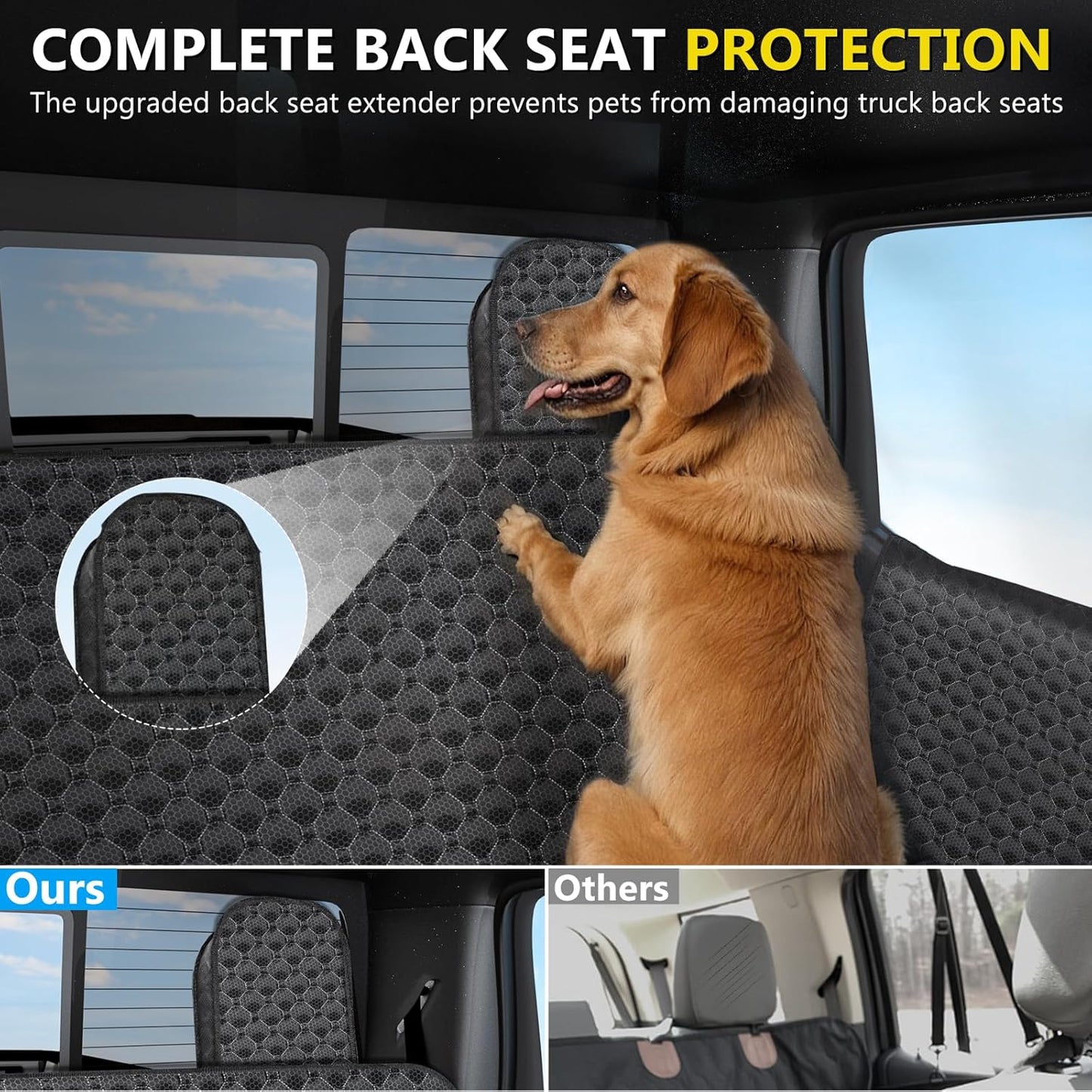 Truck Back Seat Extender for Dogs, Upgraded Waterproof Pet Seat Cover with Door Protection, Hard Bottom, Holds 420lbs, Dog Hammock for F150/Silverado 1500/GMC Sierra 1500/RAM 1500/Titan