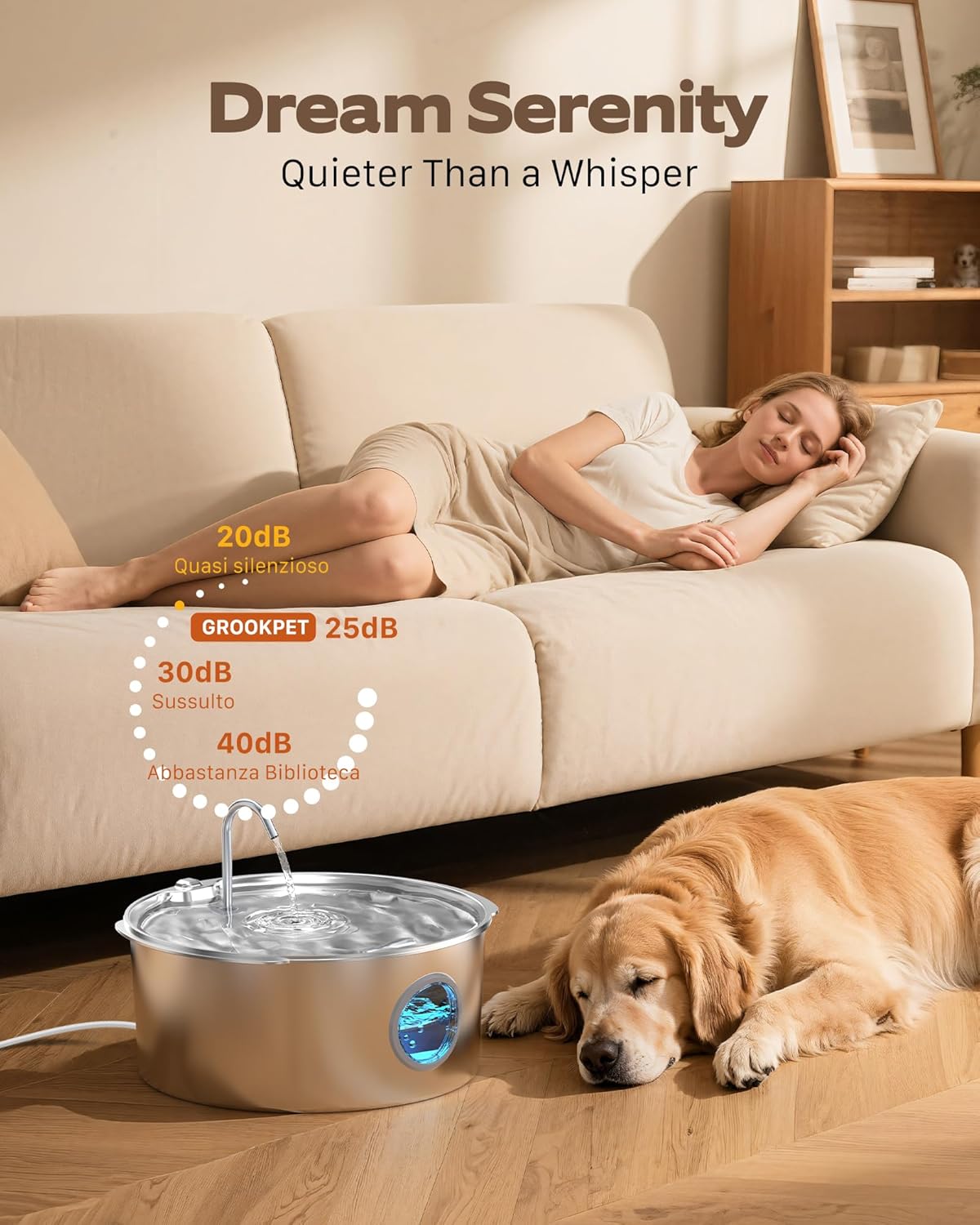 Dog Water Fountain for Large Dogs: Stainless Steel Dog Fountain Water Bowl - 3.2Gal/406oz/12L Super Quiet Big Cat Water Fountain with Visual Water Level -Great for Large Dogs Cats and Multi-Pet Home