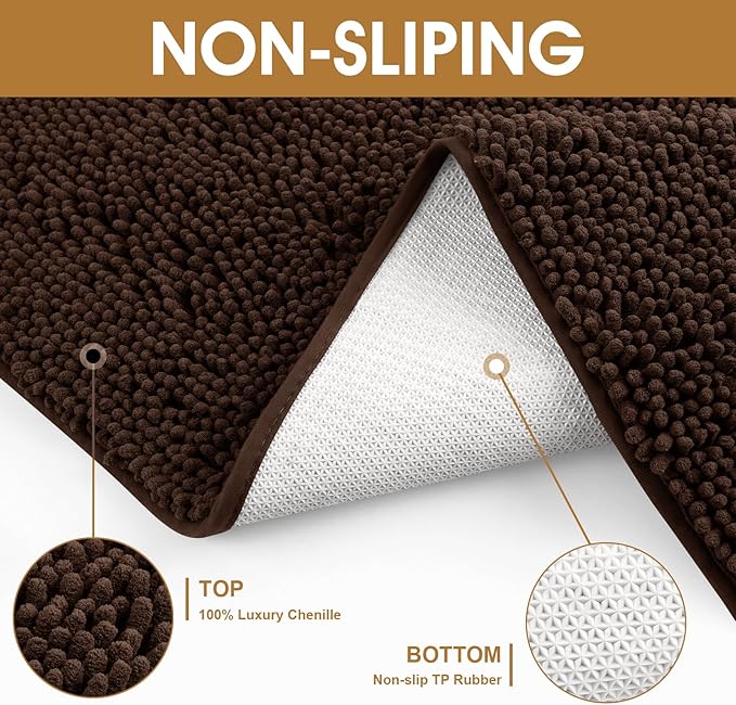 Dog Door Mats for Muddy Paws, Chenille Absorbent Door Mats, Non Slip Heavy Mud Mat for Dogs, Soft Indoor Door Mat for Entryway, Mud Paws, Inside Floor,36" X 24", Brown